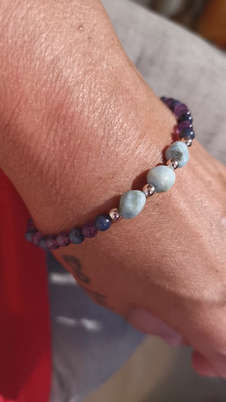 Larimar Saphir Amethyst Edelsteine in Harmonie, Heilstein Karma Chakra Armband, geweiht, Intuition - Vertrauen - Leichtigkeit