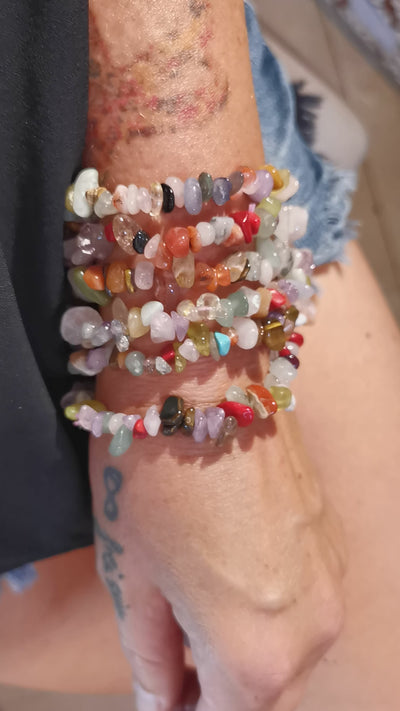 Edelstein Heilstein Mix bunt, 1000 Kostbarkeiten, Aura Chakra Boho Armband geweiht mit Licht und Liebe