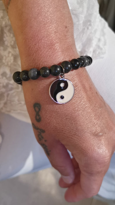geweihtes Yin und Yang Karma Armband, Achat Onyx Edelstein Chakra Glücksarmband, innere Harmonie