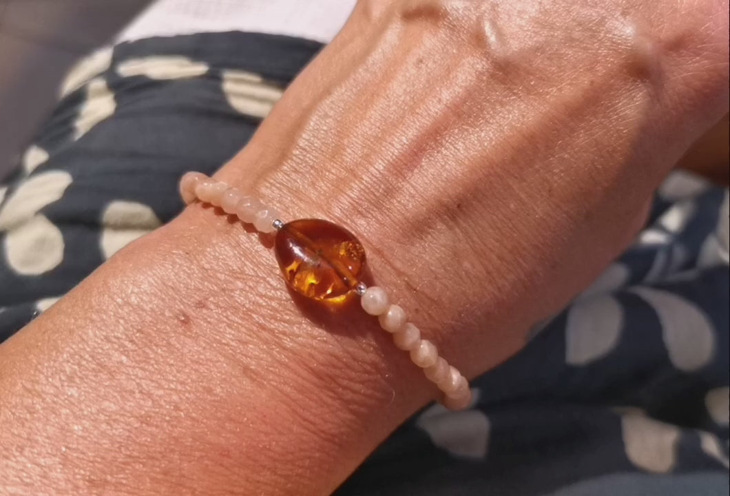 Bernstein Sonnenstein Solarplexus Chakra Karma Edelstein Heilstein Armband, geweiht, Kraft für die innere Sonne