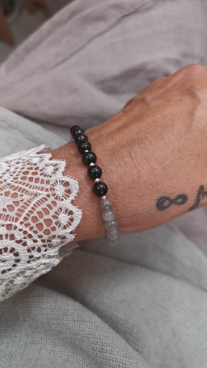 Labradorit schwarze Jade Edelstein Karma Armband, geweiht Himmel und Erde Inspiration, Intuition, Urvertrauen