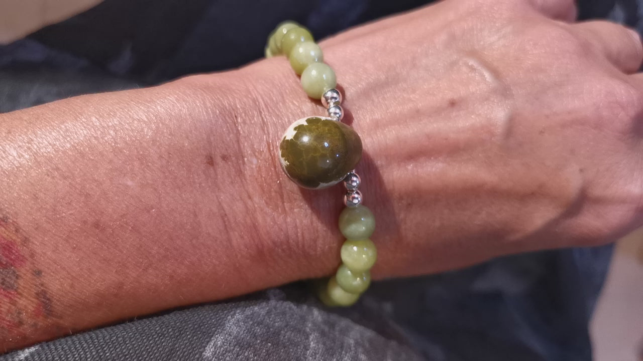 Jade Edelstein Ozean Jaspis Heilstein Tropfen Edelstein, Karma Chakra Armband Aurakraft, geweiht, frische Energien