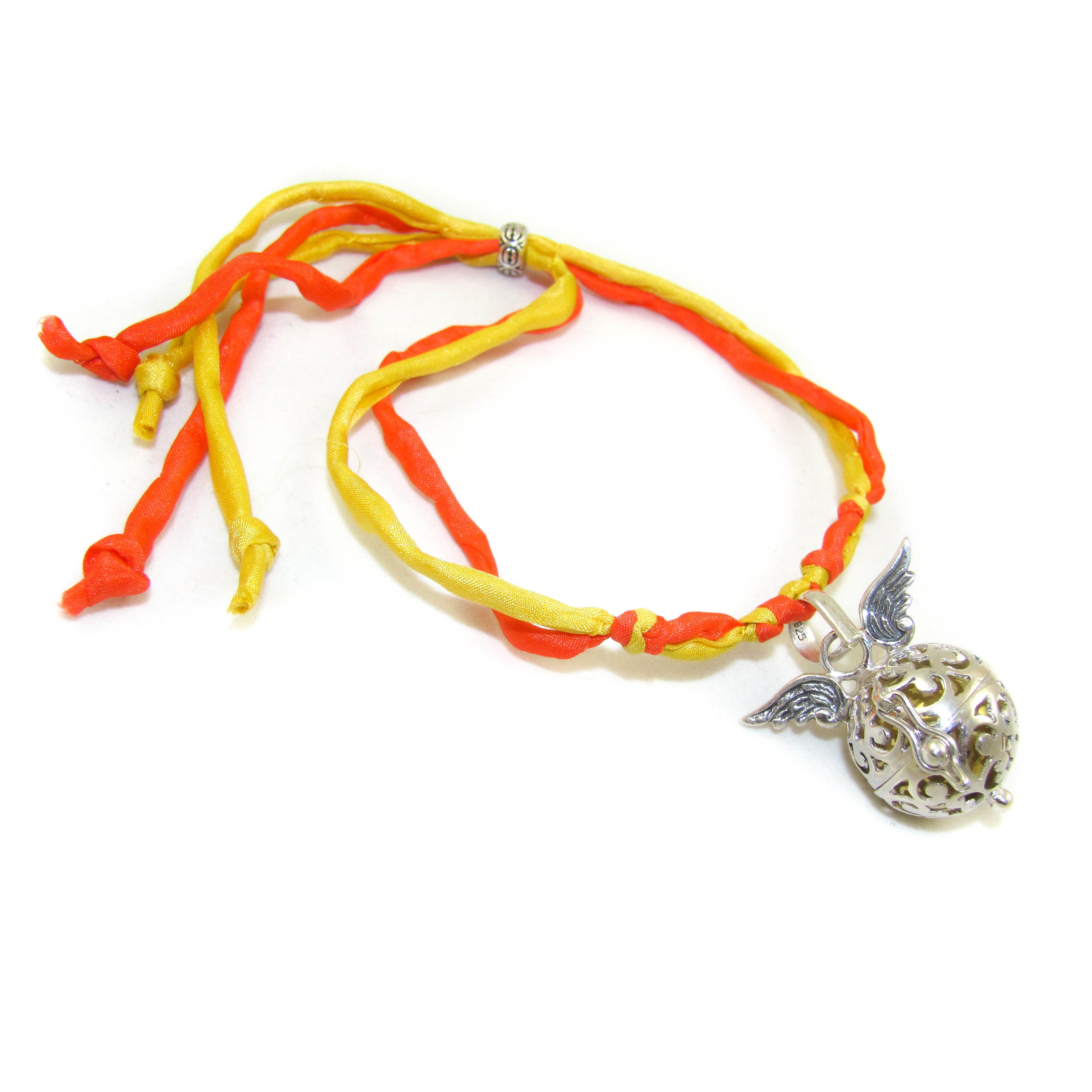 love, peace, happiness - Engelsrufer Armband mit Seide, Orange & Gelb - Lebensfreude 