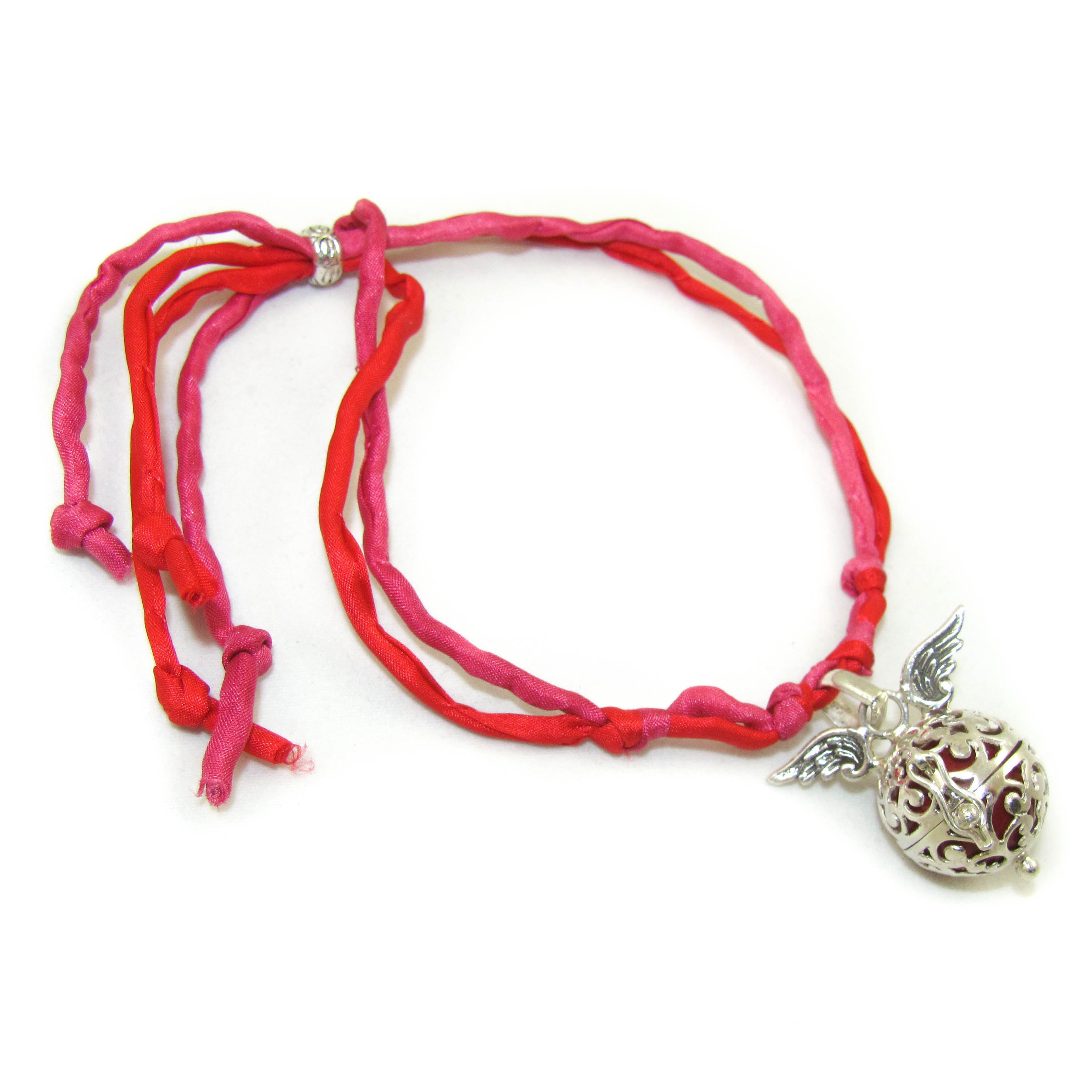 love, peace, happiness - Engelsrufer Armband mit Seide, Rot & Pink - Kraft, Lebenswillen