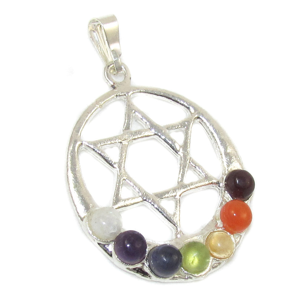 Chakra Pentagramm Edelstein Anhänger mit 7 Steinen - Schutz