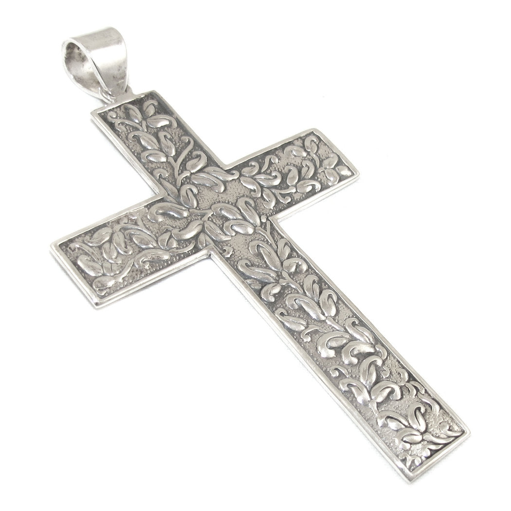 Kreuz Sterlingsilber Schmuck Anhänger XL, zauberhaft strukturiert, Karma Schmuck, Glaube und Hoffnung