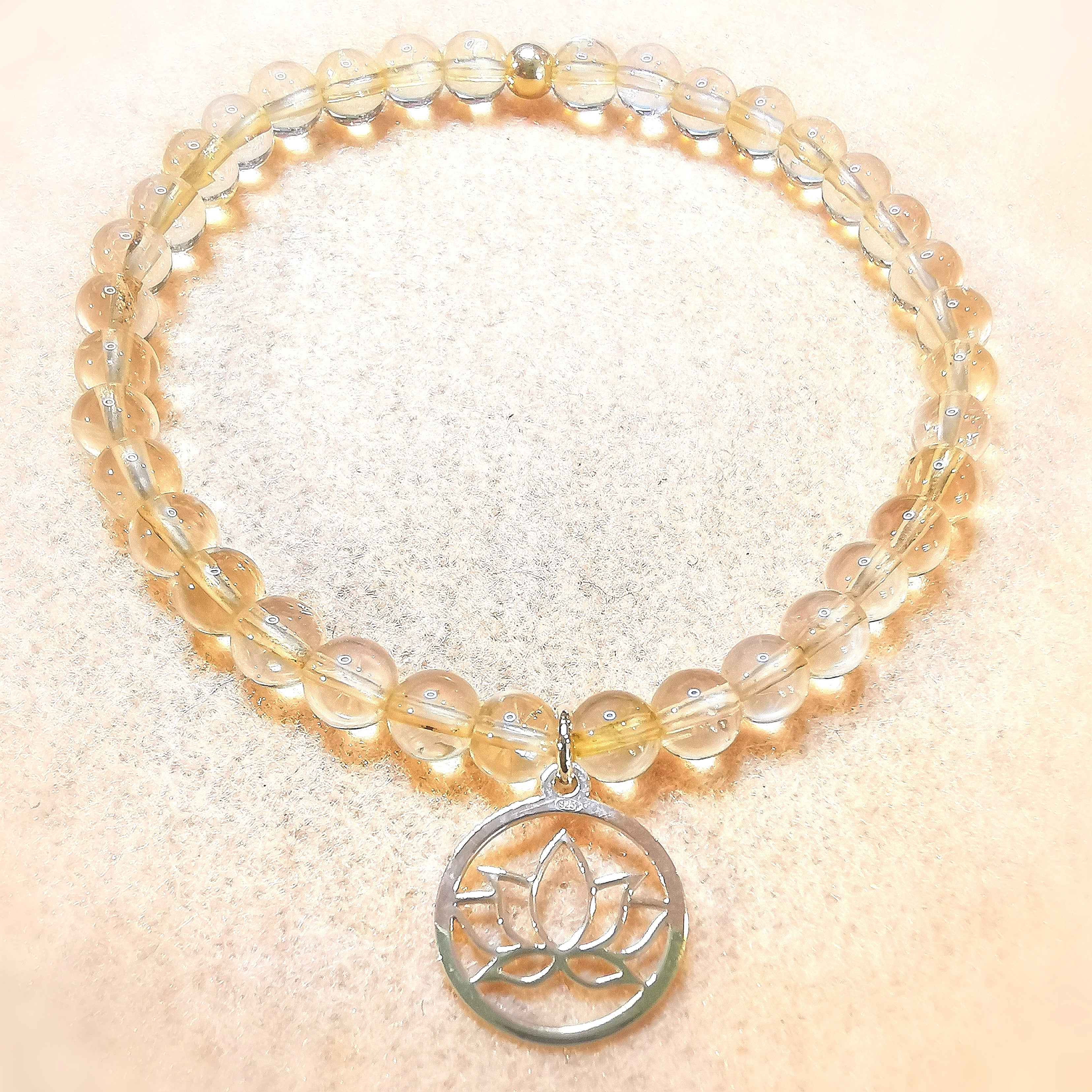 Citrin Sonnenlicht Karma Edelstein Armband mit Lotus Blüte, Schönheit des Lebens, samaki originals mallorca