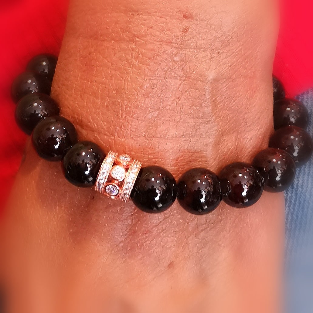 Granat Edelstein Karma Glücksarmband, AA Heilstein, edle Hippie Schmuck Mode, Rot Gold, Leben und Lieben, samaki