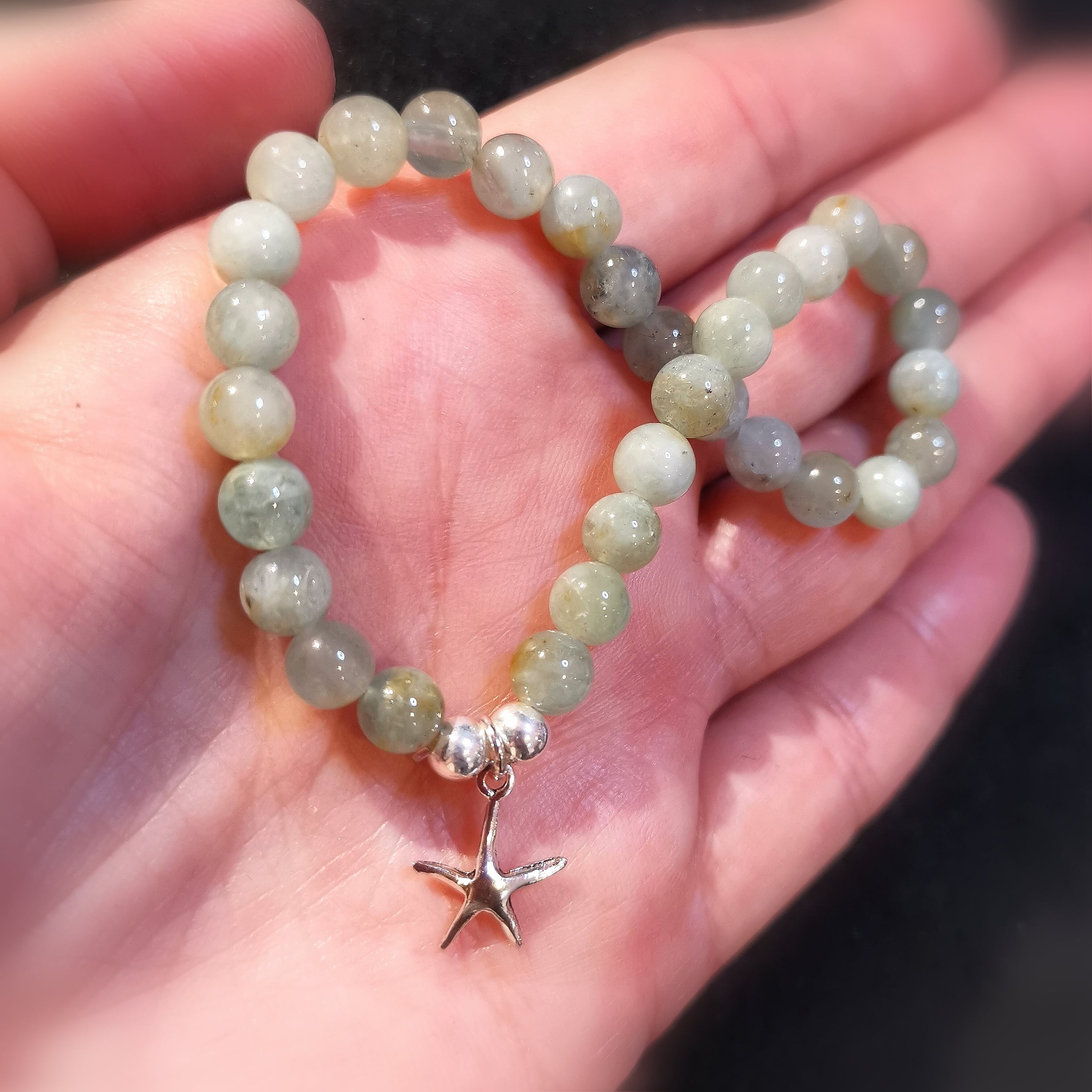 Aquamarin Seestern Heilstein Edelstein Karma Armband, grüne Lagunen Wassersteine, Wunder willkommenAquamarin Seestern Heilstein Edelstein Karma Armband, grüne Lagunen Wassersteine, Wunder willkommen