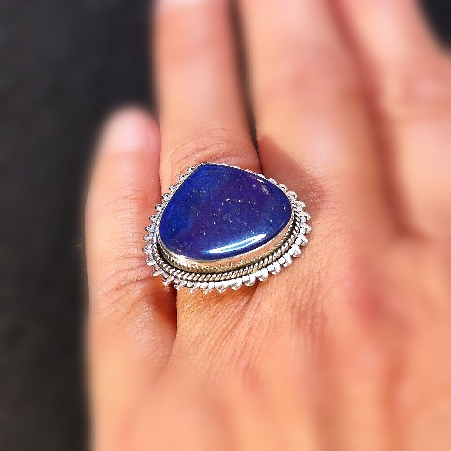Lapislazuli Edelstein Heilstein Tropfen Sterlingsilber Ring - verstellbar - Selbstvertrauen