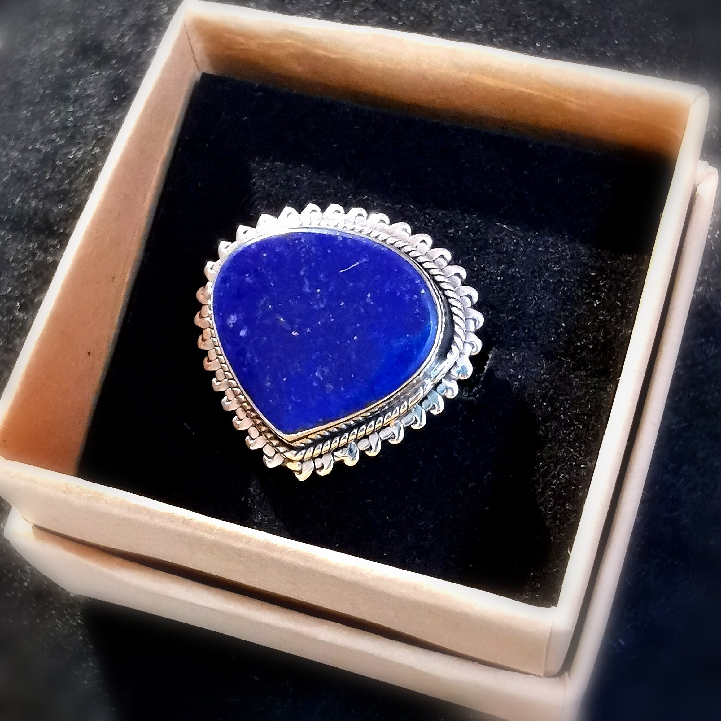 Lapislazuli Edelstein Heilstein Tropfen Sterlingsilber Ring - verstellbar - Selbstvertrauen