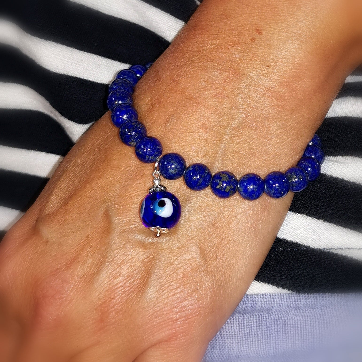 Lapislazuli Edelstein Heilstein türkisches Auge Karma Armband blau - ich bin im Schutz