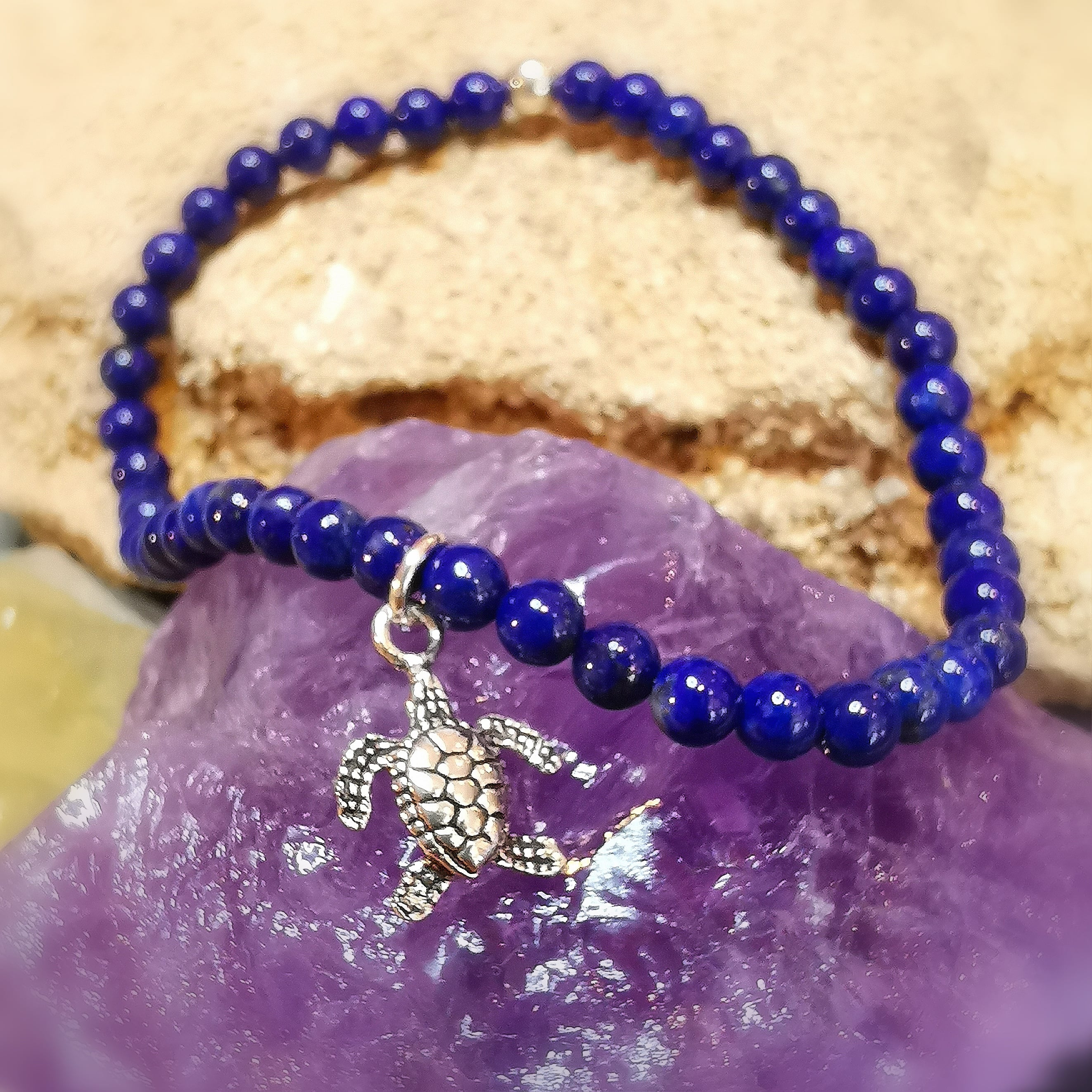 Lapislazuli Wasser Schildkröte Edelstein Heilstein Karma Armband, geweiht - Freiheit und Harmonie