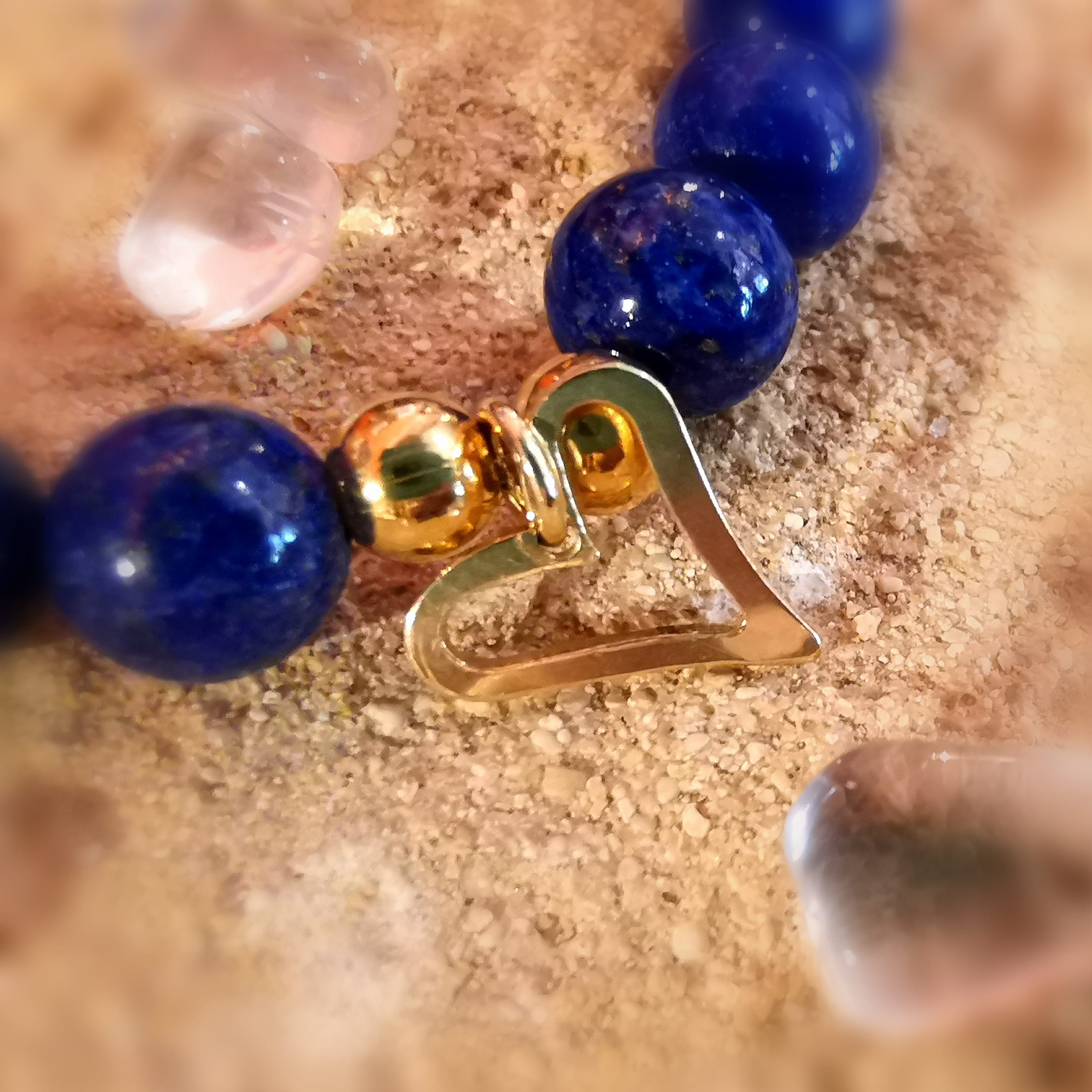 Lapislazuli Edelstein Heilstein Herz Karma Armband 16,6 cm, Aura Harmonie, herzlich geliebt