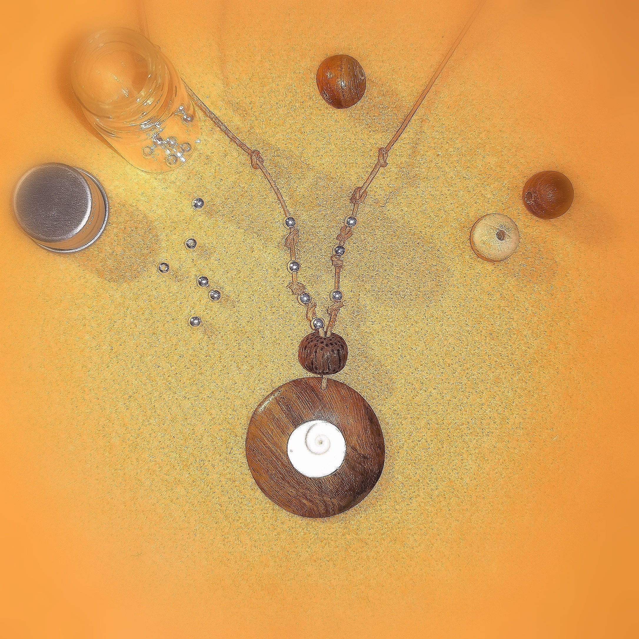 Shiva Auge Holz Amulett, Hippie Karma Kette Leder - Schutz und Kraft