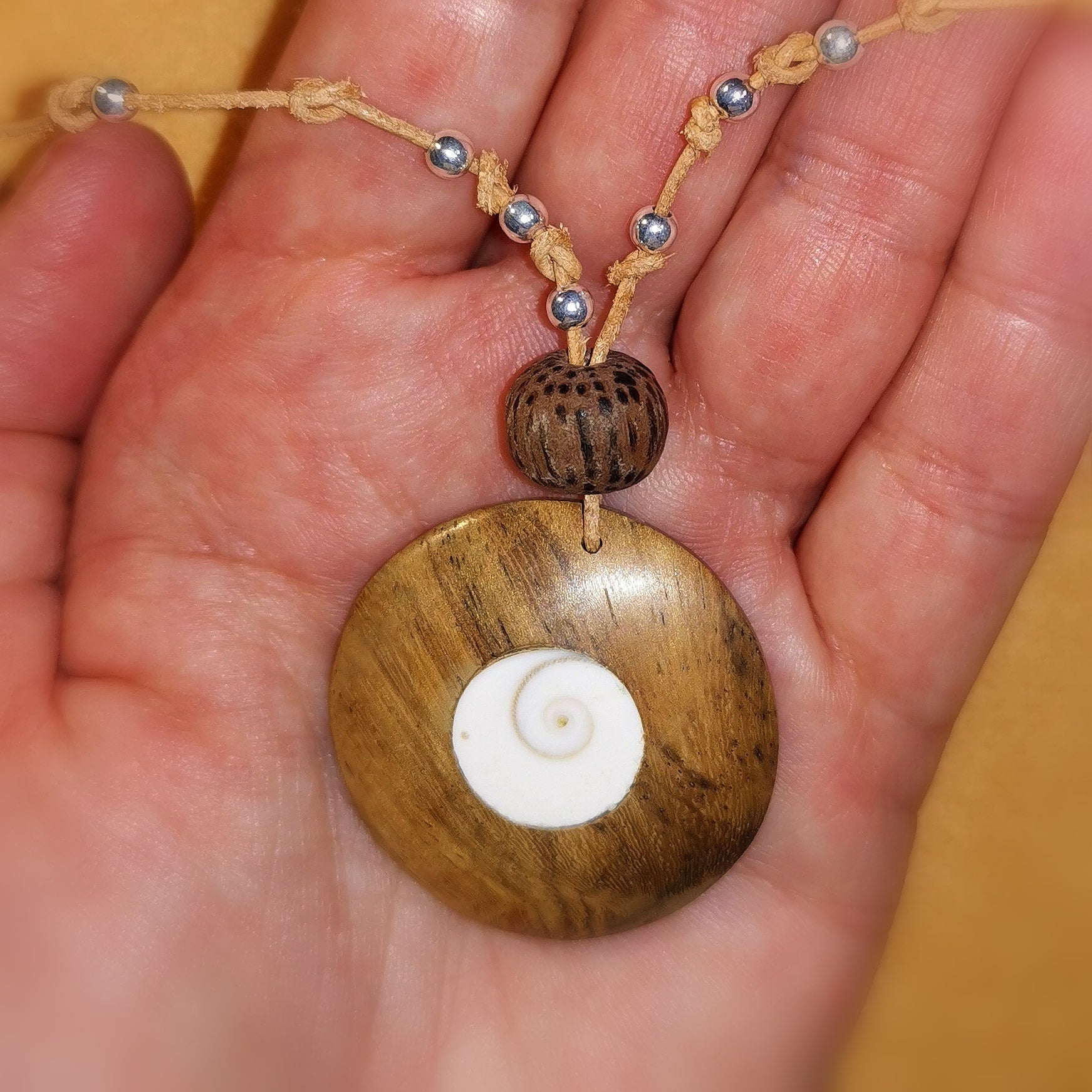Shiva Auge Holz Amulett, Hippie Karma Kette Leder - Schutz und Kraft