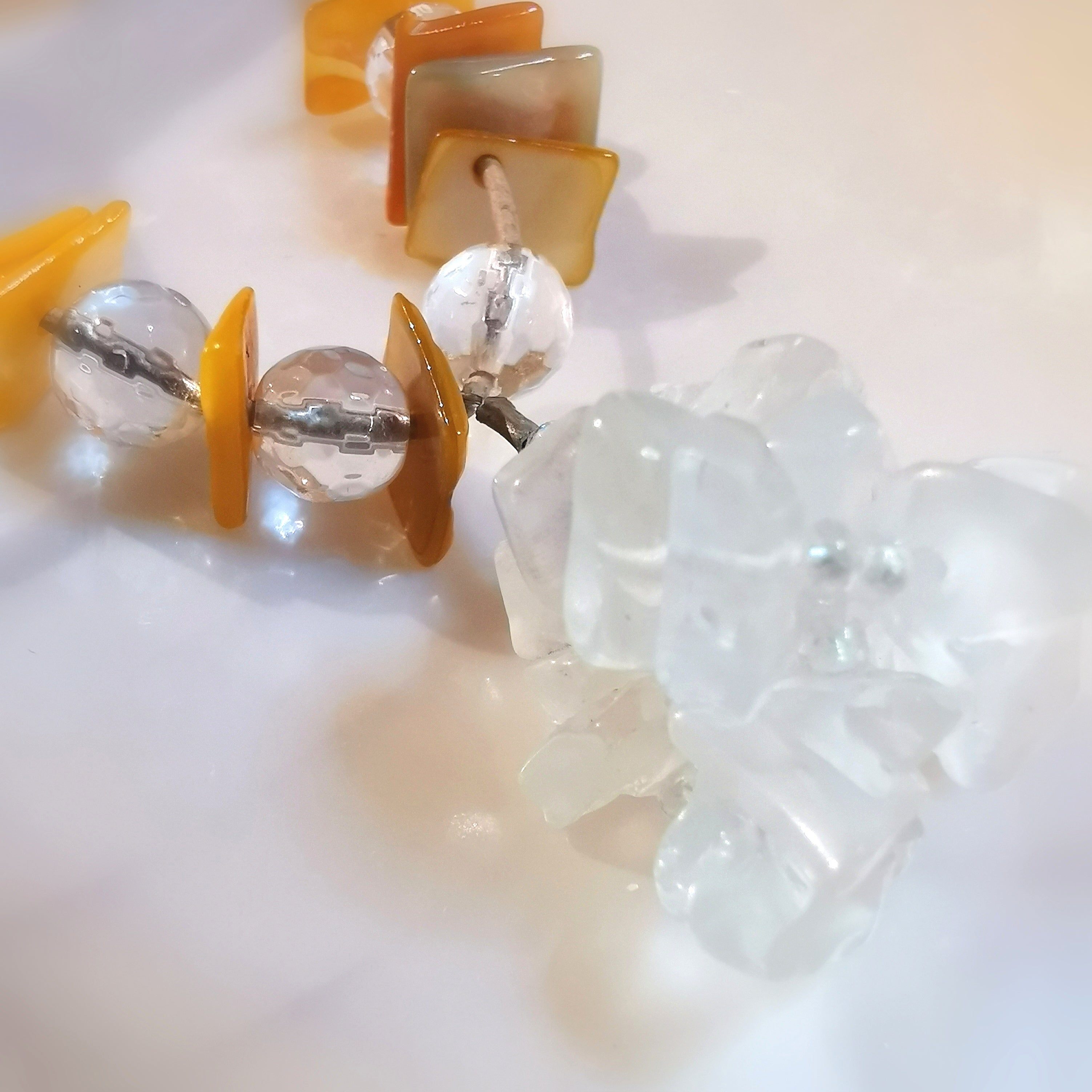 Bergkristall Perlmutt goldgelb weiss natur Edesltein Karma Kette - Erneuerung