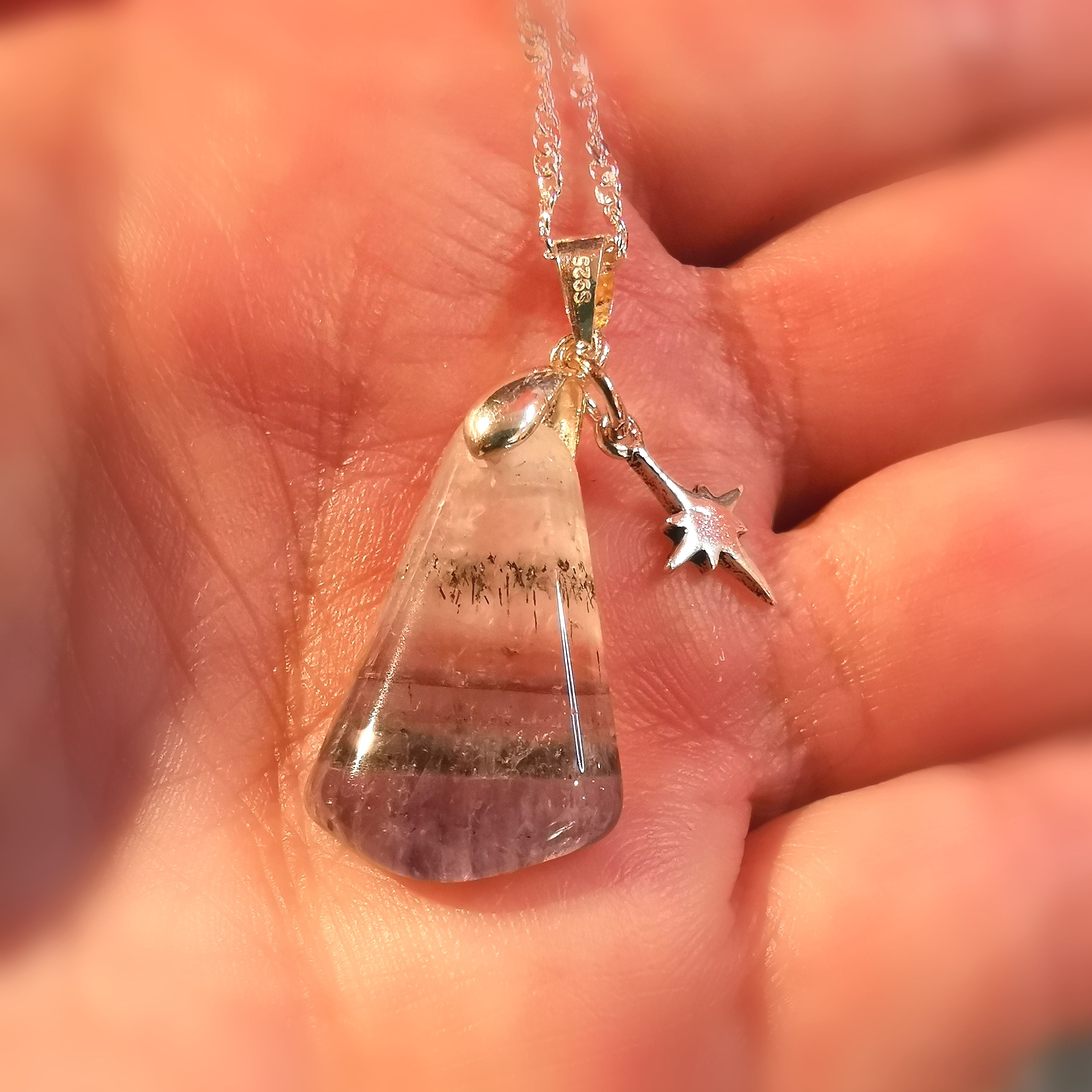 Super 7 Edelstein Heilstein Polarstern Karma Kette Sterlingsilber 45 cm, geweiht - Freiheit für die Seele