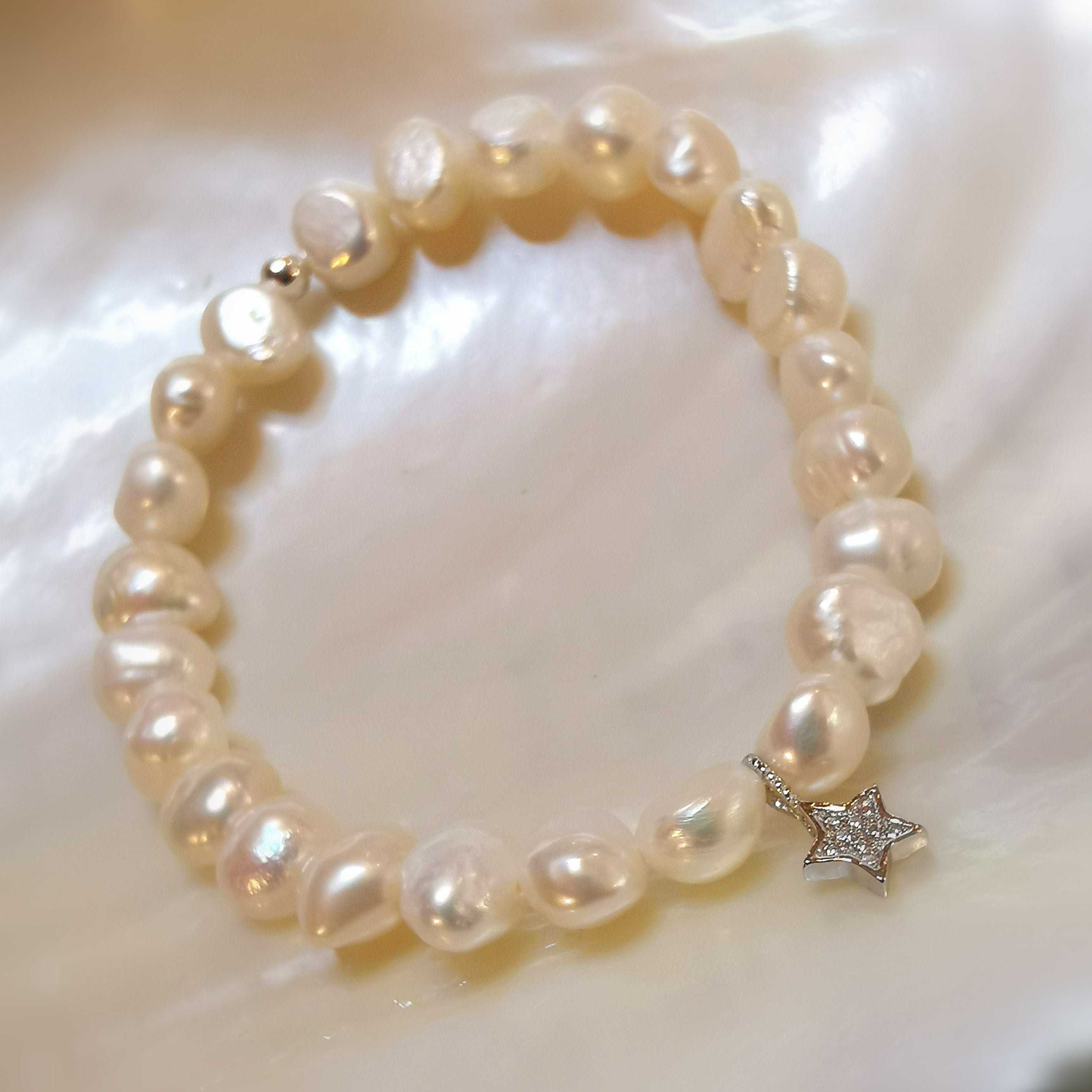 Süsswasser Perle Seestern Karma Armband weiß, geweiht - tief empfundener Fröhlichkeit