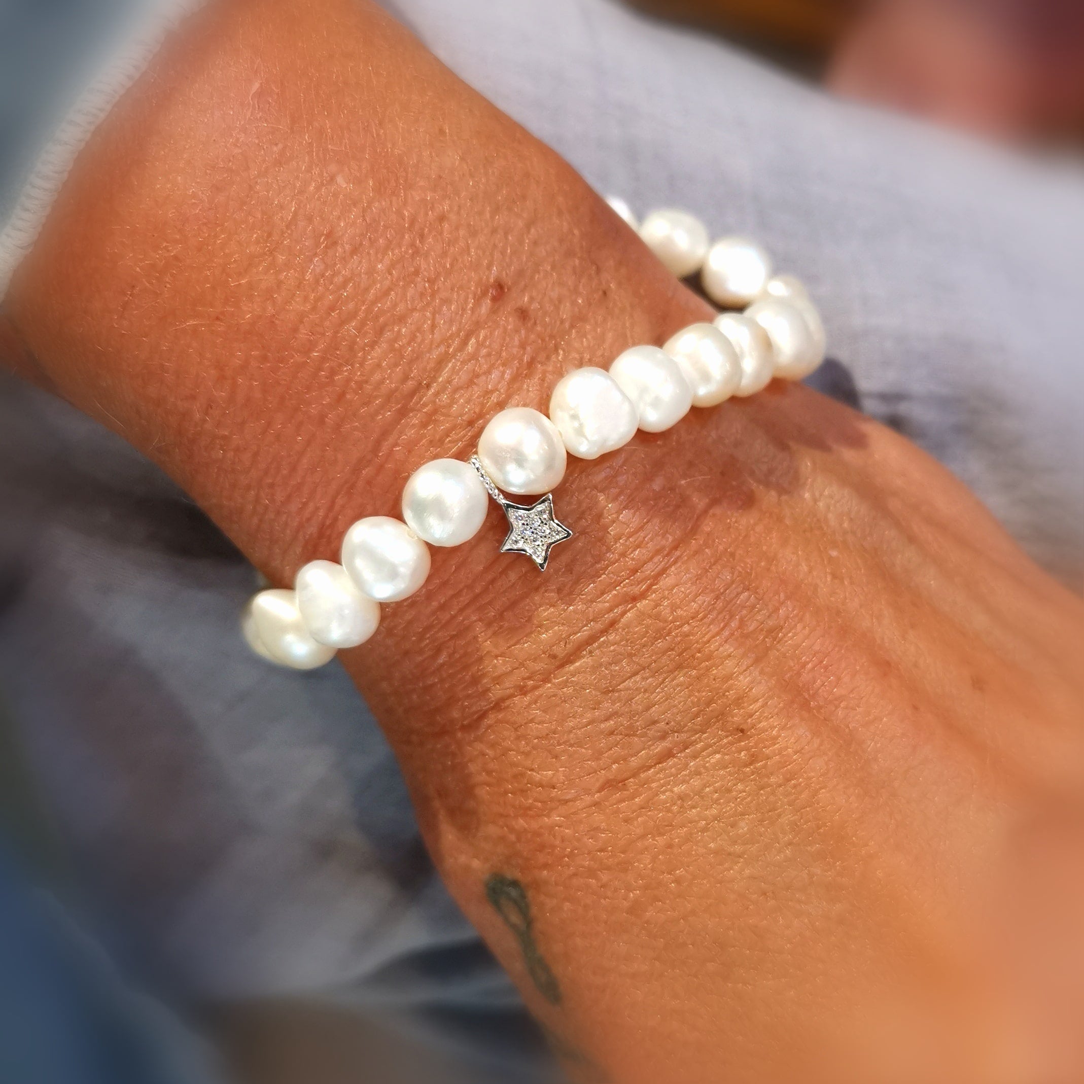 Süsswasser Perle Seestern Karma Armband weiß, geweiht - tief empfundener Fröhlichkeit