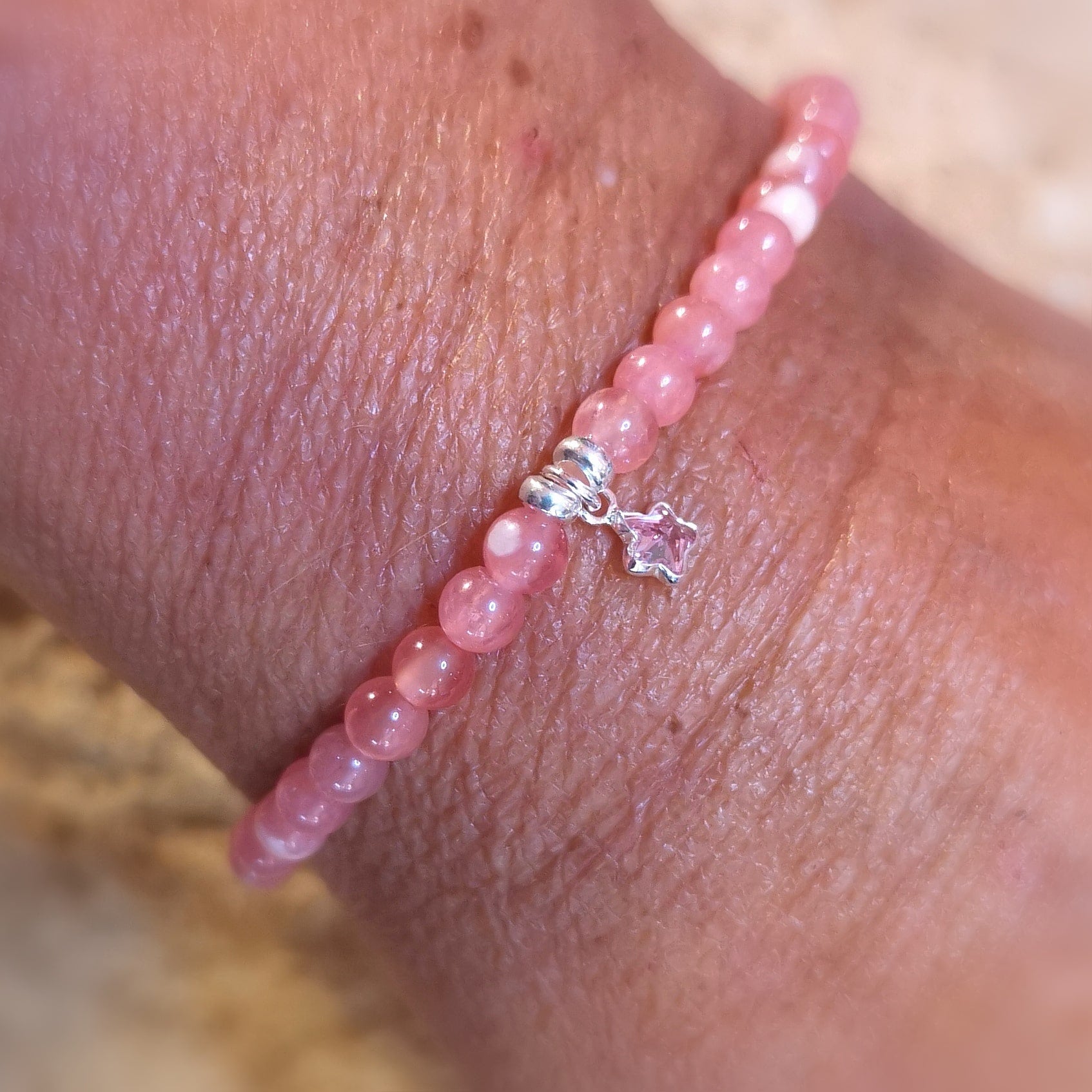 Rhodochrosit Edelstein Heilstein Seestern Karma Armband, geweiht - Fröhlichkeit und Optimismus