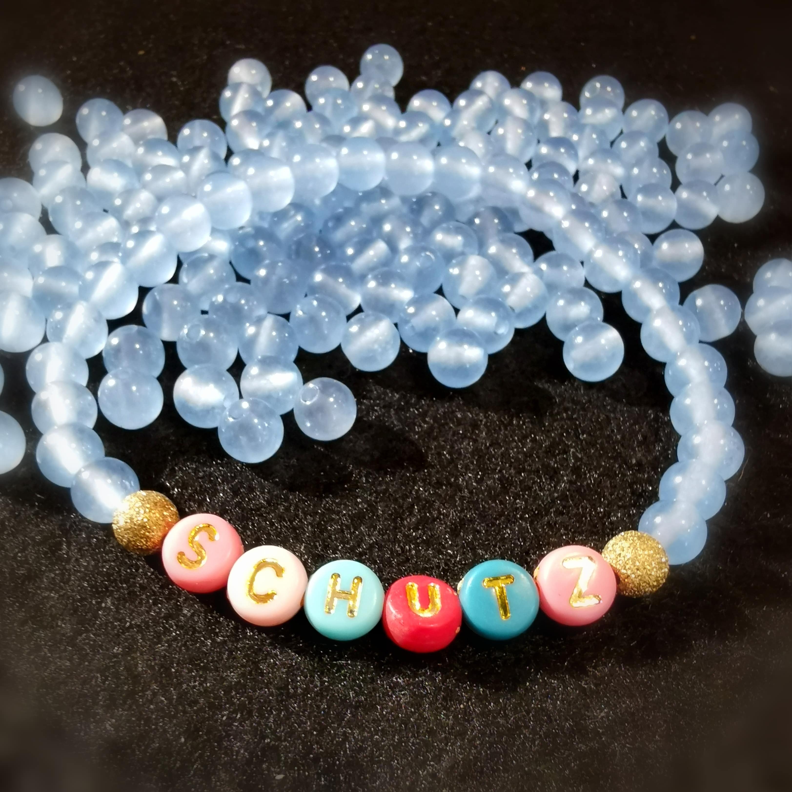 stille Worte blaue Jade Edelstein Heilstein Karma Armband, geweiht - Schutz