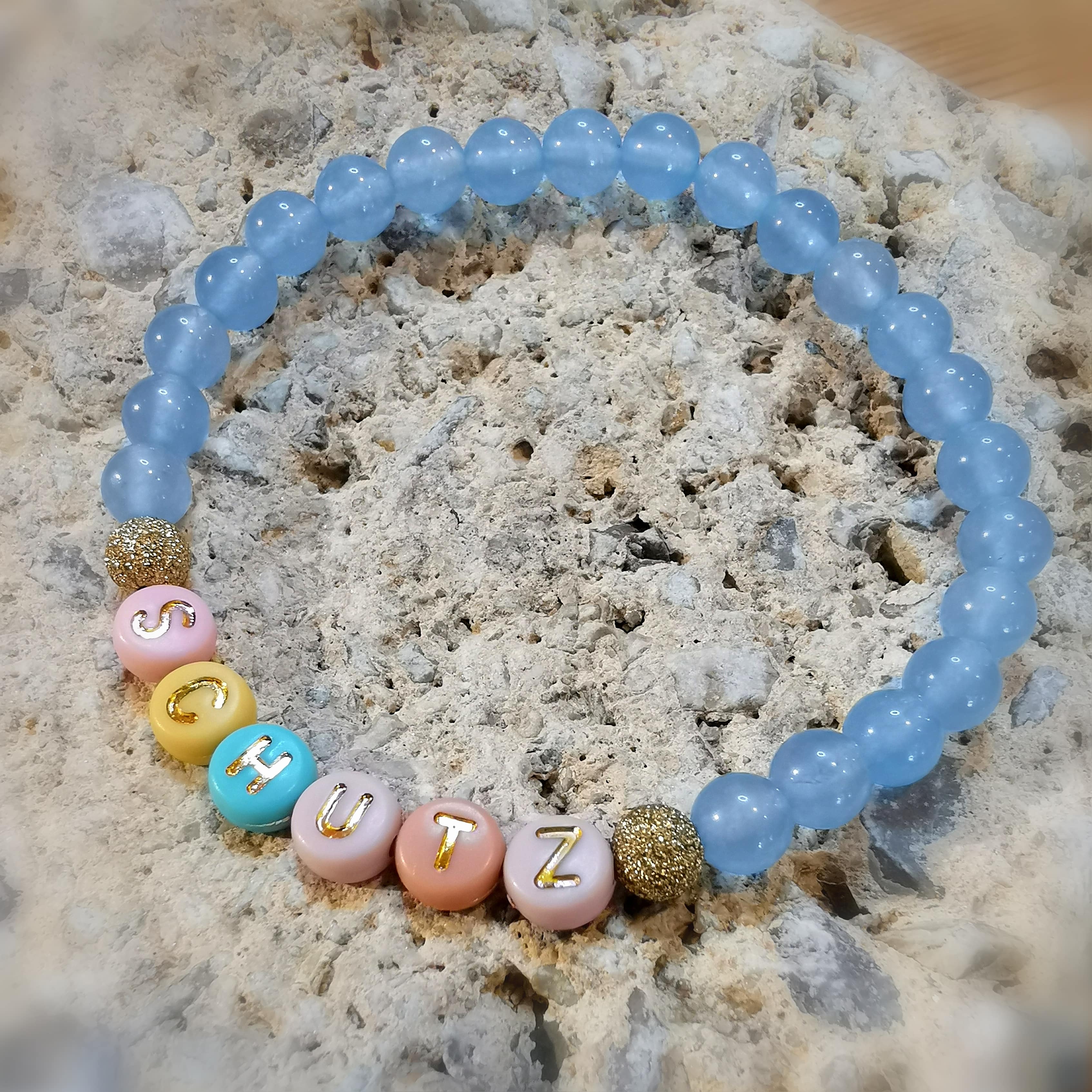 stille Worte blaue Jade Edelstein Heilstein Karma Armband, geweiht - Schutz