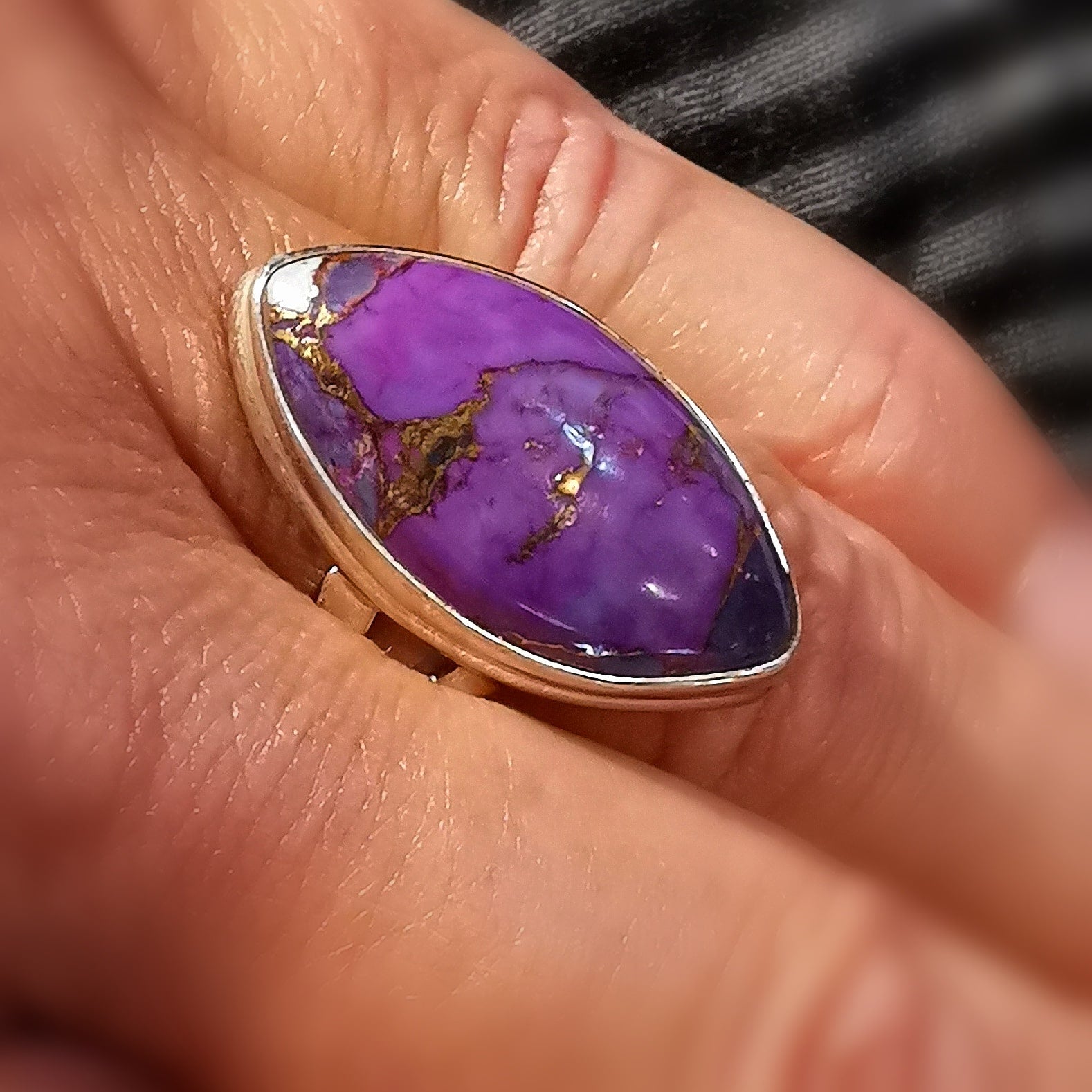 edler lila Türkis Pyrit Edelstein Heilstein Sterlingsilber Karma Ring - verstellbar - FreiSein