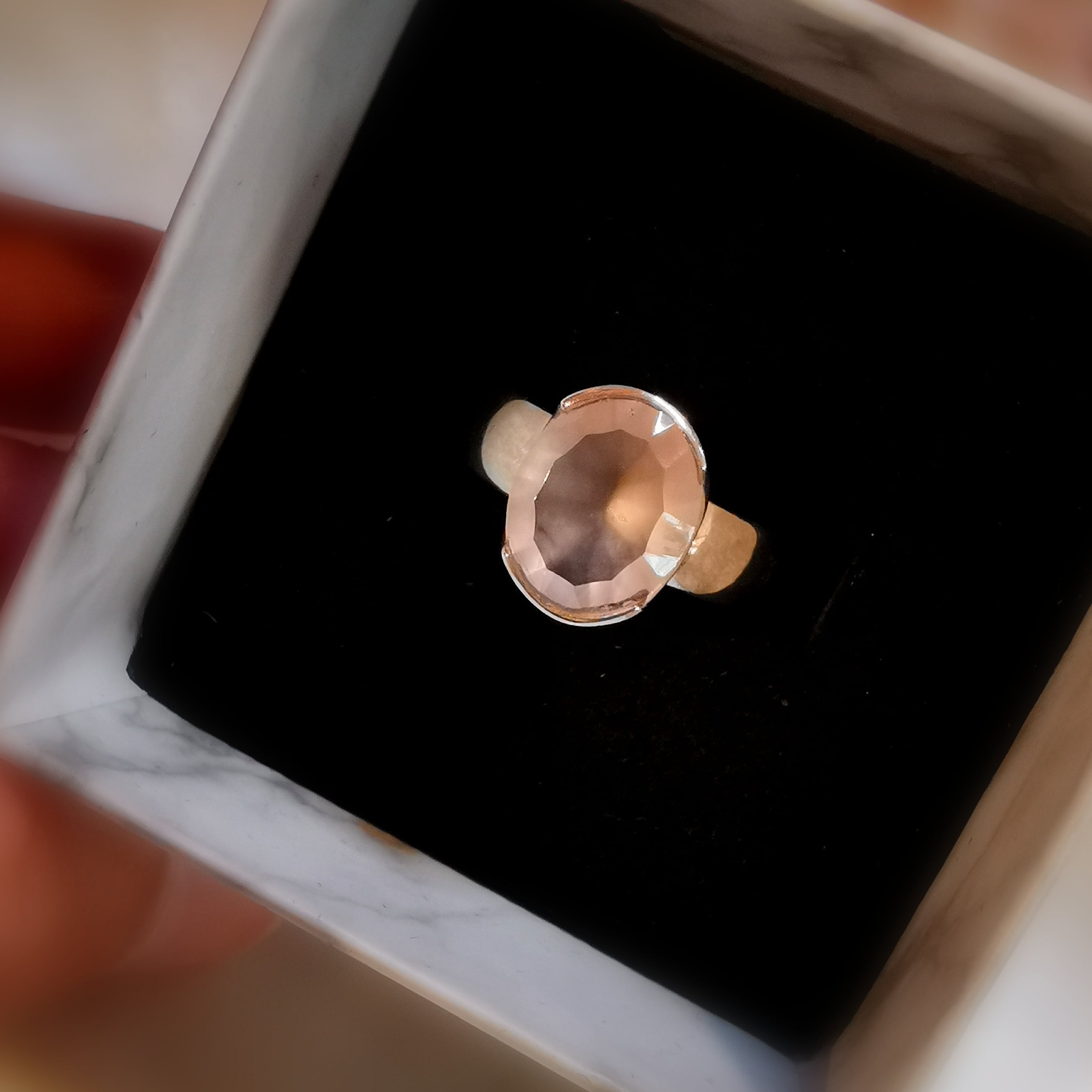 Rosenquarz lichtvoller Schliff, zart Rosa AA Qualität Heilstein Edelstein Sterlingsilber Ring - Größe 52- Herzenssache