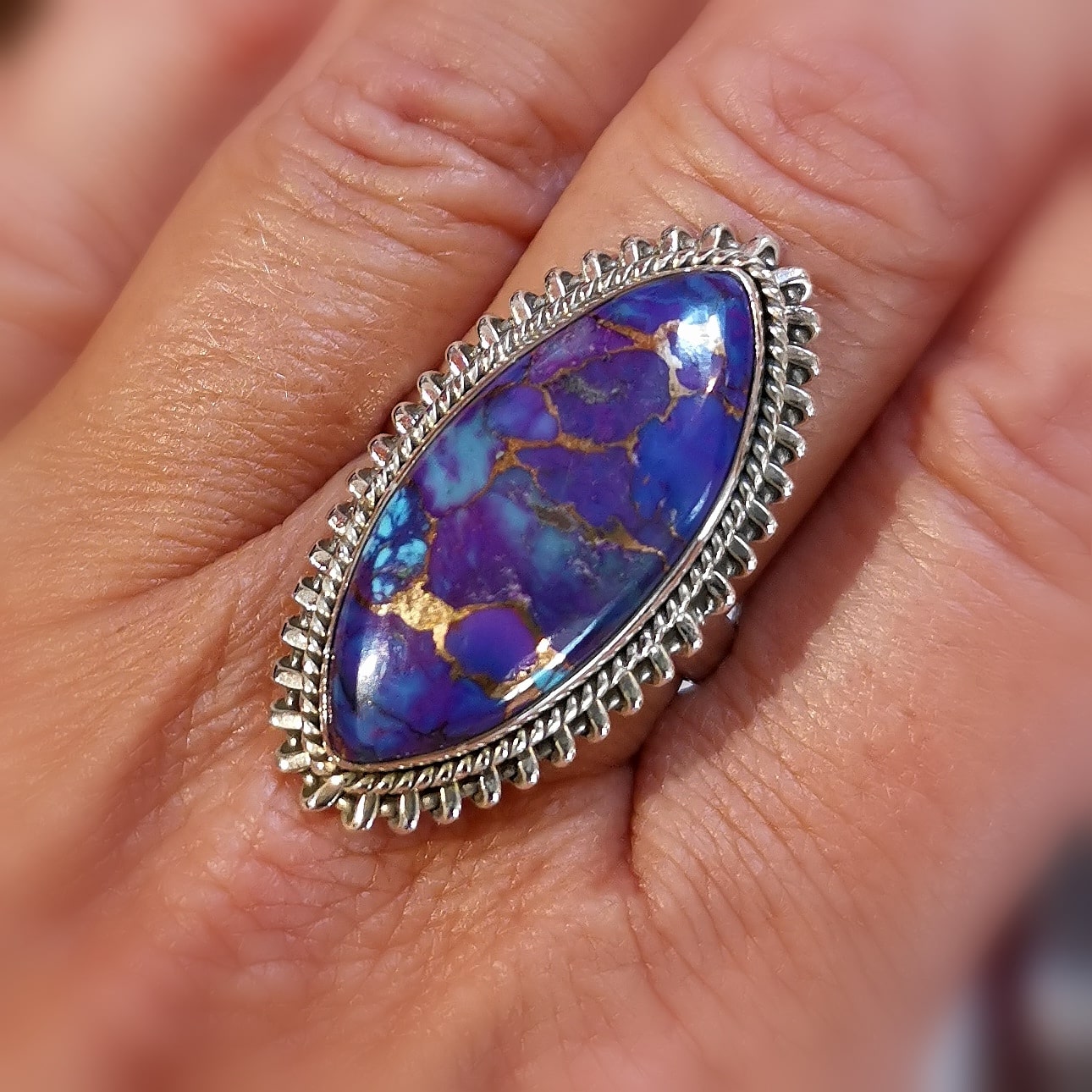 edler lila Türkis Pyrit Edelstein Heilstein Sterlingsilber Karma Ring - verstellbare Größe  - FreiSein