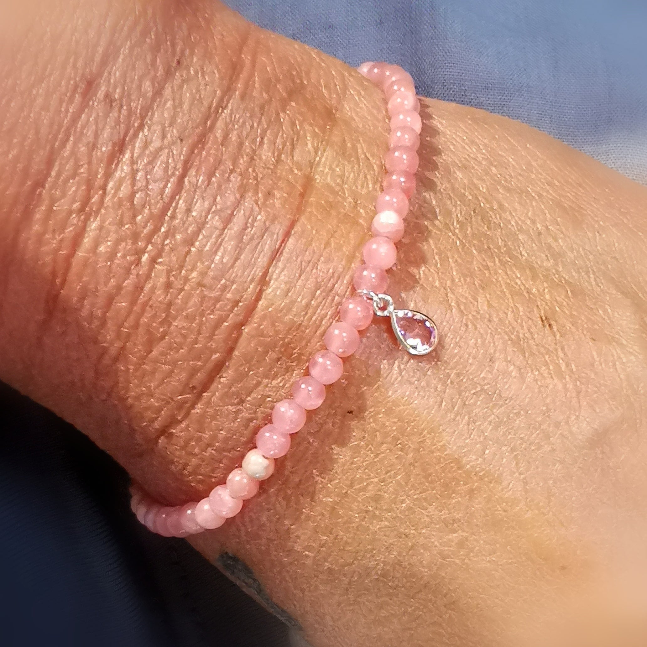 Rhodochrosit Extra Edelstein Heilstein Tropfen Karma Armband, geweiht - Begeisterung und Lebenslust