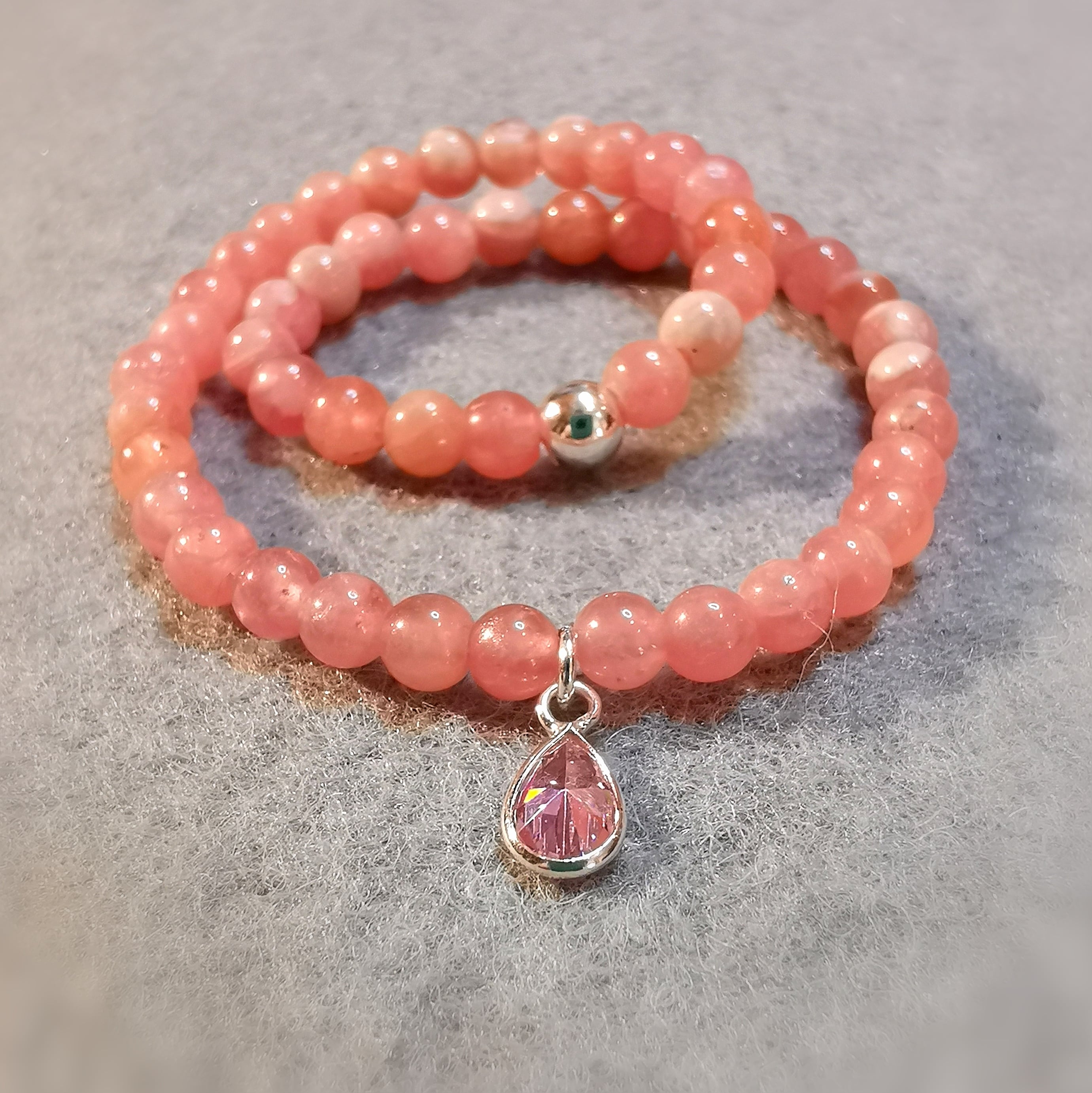 Rhodochrosit Extra Edelstein Heilstein Tropfen Karma Armband, geweiht - Begeisterung und Lebenslust