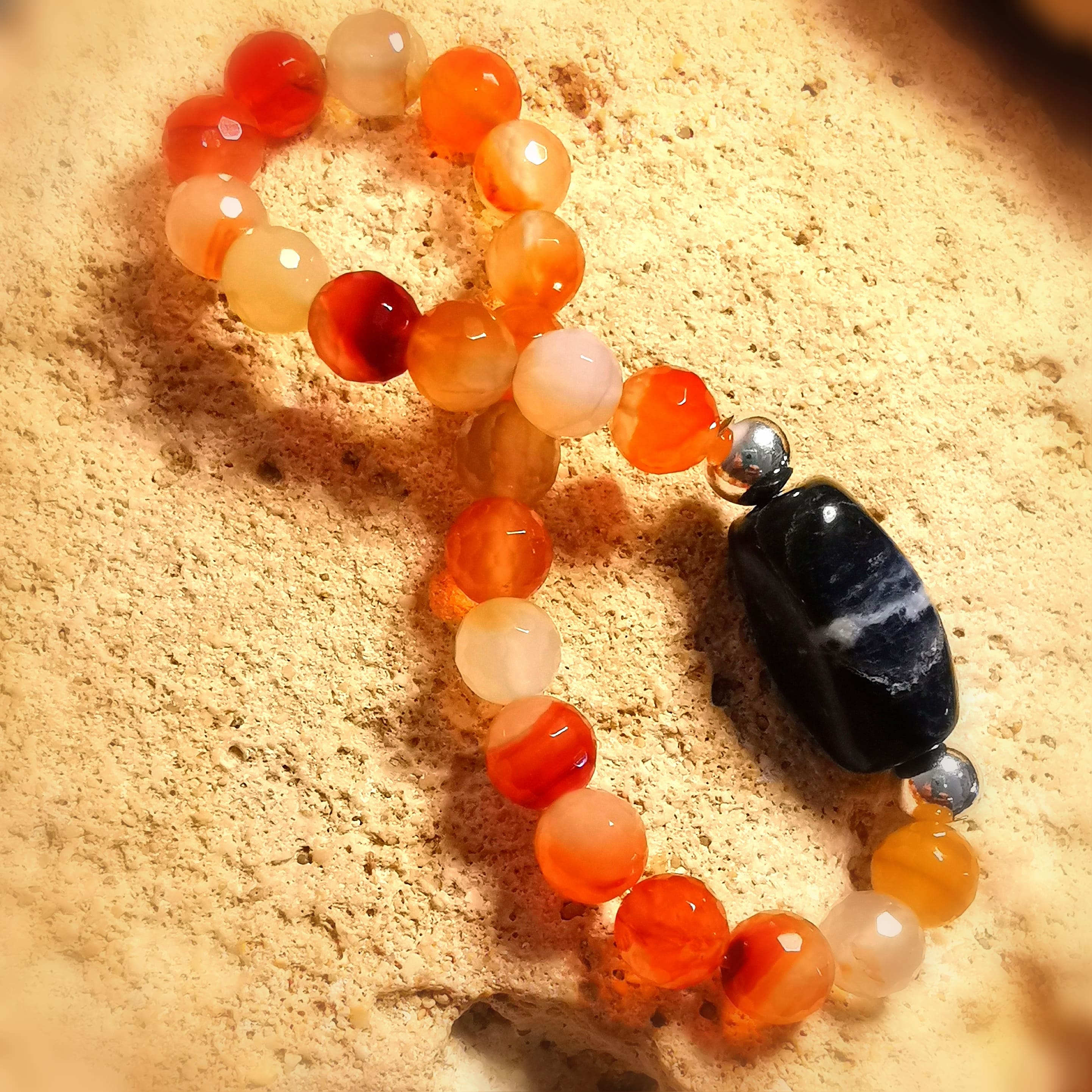 Carneol Glücksachat Sodalith Karma Edelstein Heilstein Armband, Chakra Aura Schmuck, Harmonie