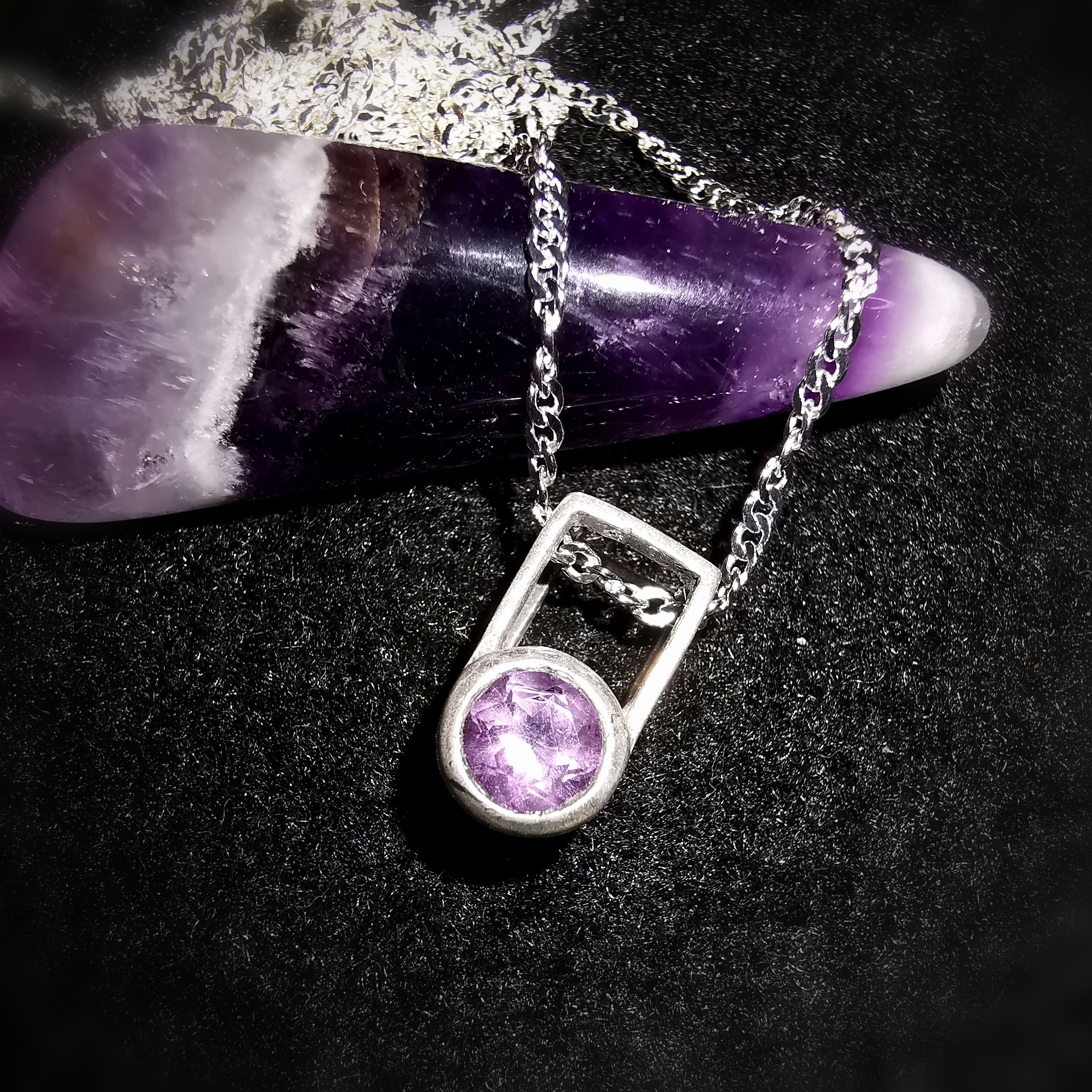 filigrane Amethyst Heilstein Edelstein Karma Kette Sterlingsilber 40 cm, geweiht - Vertrauen und Liebe