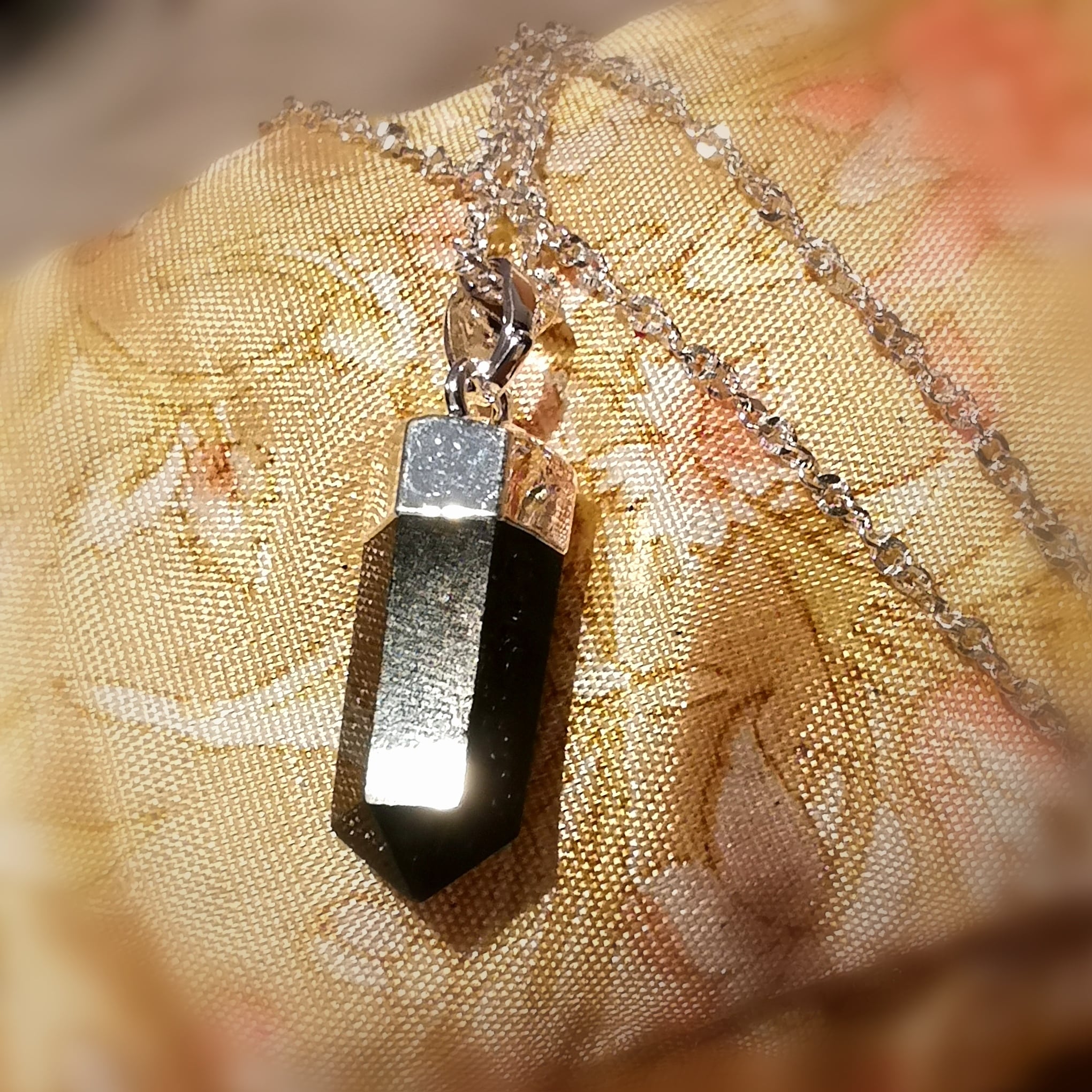 schwarzer Obsidian Drachenglas Spitze Edelstein Heilstein Karma Kette Sterlingsilber 45 cm, schützende Kräfte