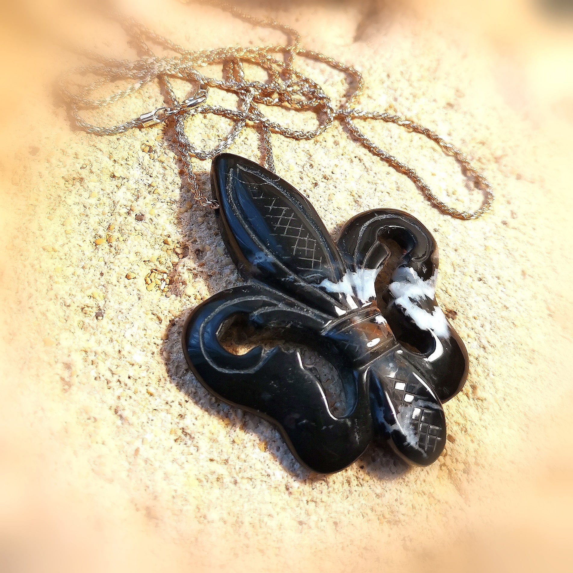Onyx Spitze XL Edelstein Heilstein Karma Kette Sterlingsilber 70 cm, schwarz, geweiht - in Liebe behütet
