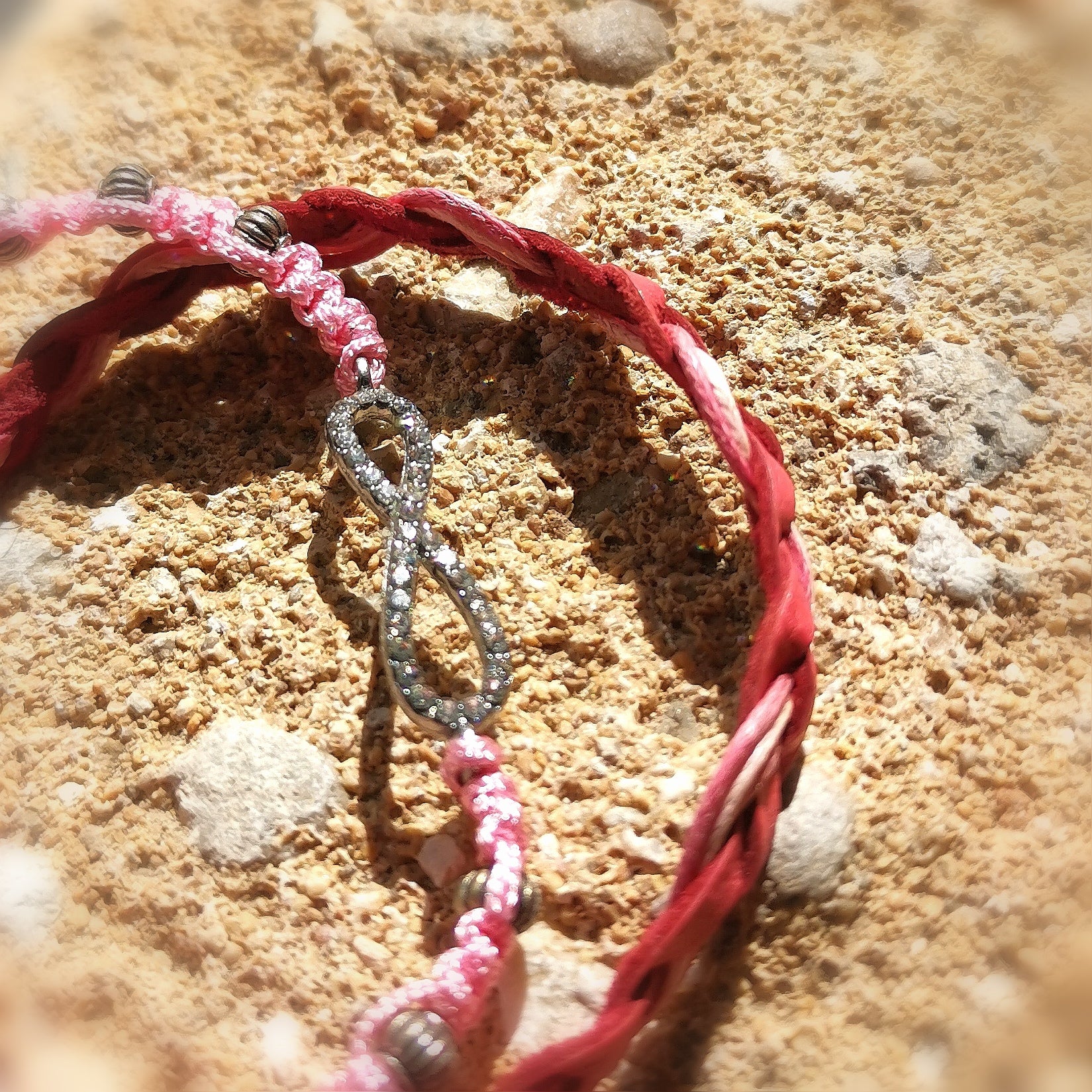 Lust auf Sommer Armband Set, rosa pink, Infinity Unendlich Glücksarmband, Hippie Schmuck