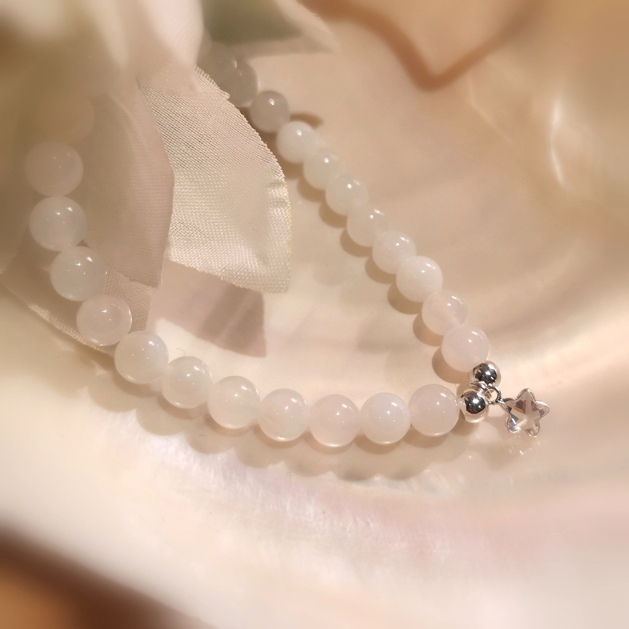 Opalith Zirkon Heilstein Edelstein Karma Armband, Krafttierschmuck Seestern, Licht - Liebe - Wunder