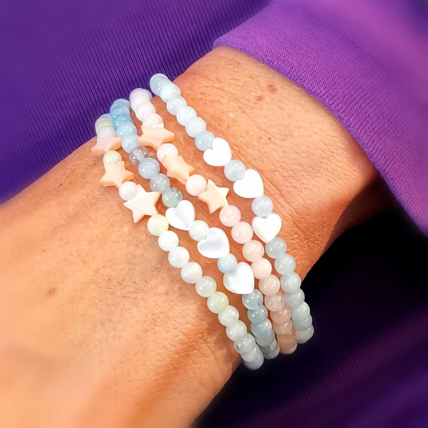 Morganit Edelstein Heilstein Karma Seestern Armband, sanft rosa Beryll, mit Liebe zum Leben