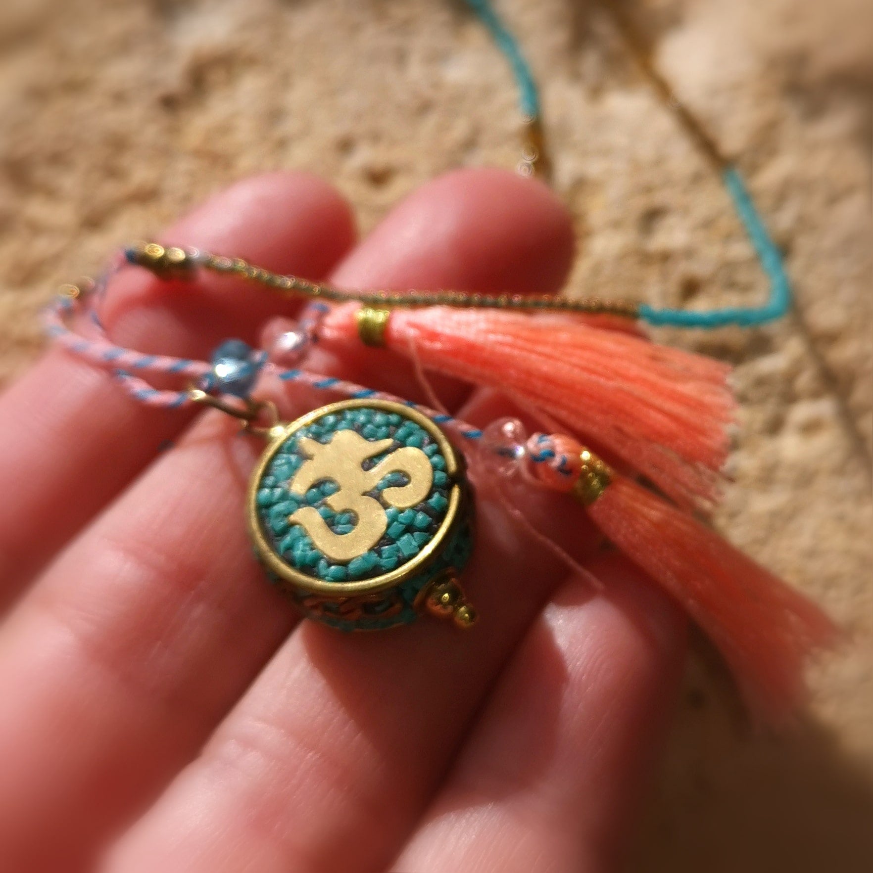 OM Budhha Chakra Karma Kette türkis, love peace happiness - Lebensfreude
