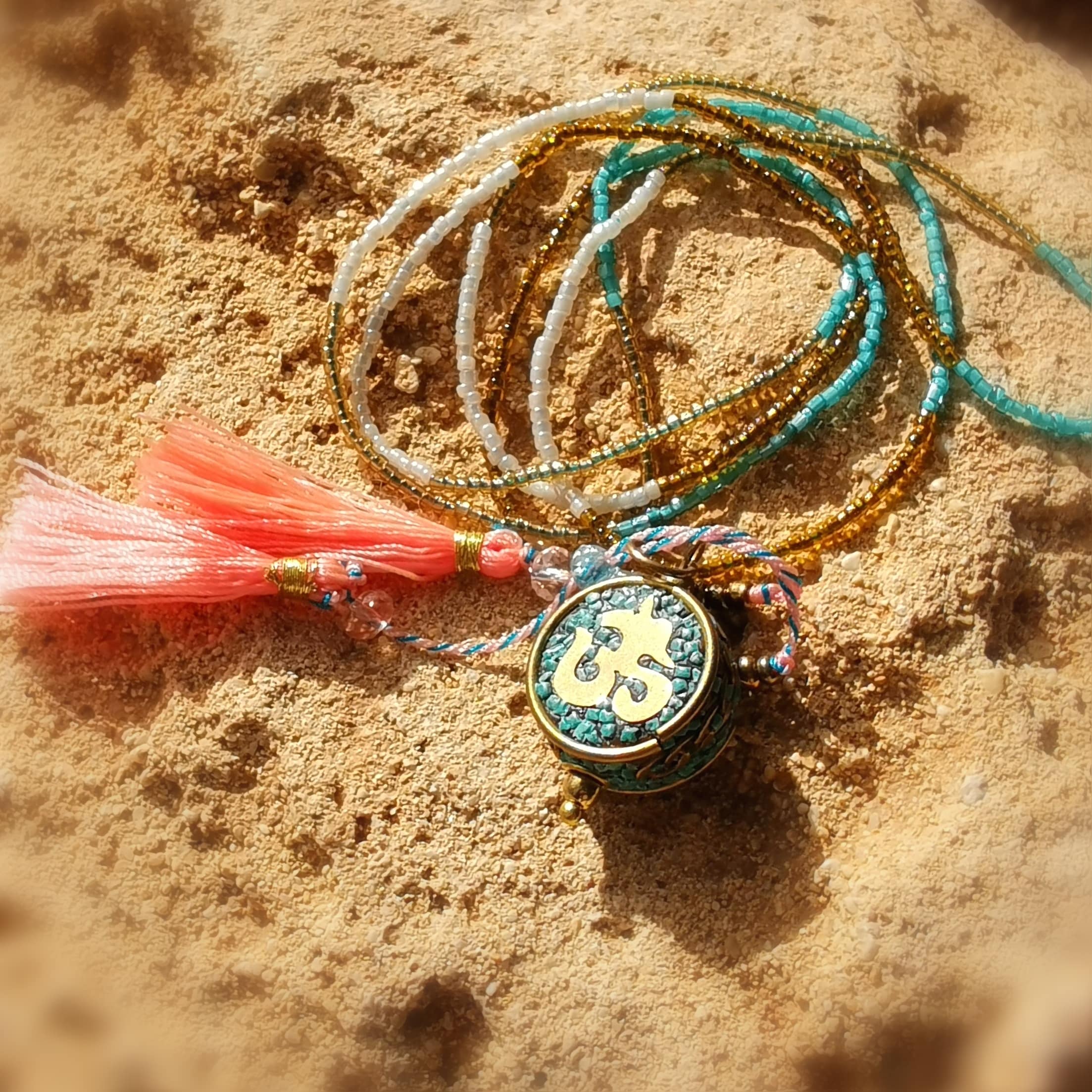 OM Budhha Chakra Karma Kette türkis, love peace happiness - Lebensfreude