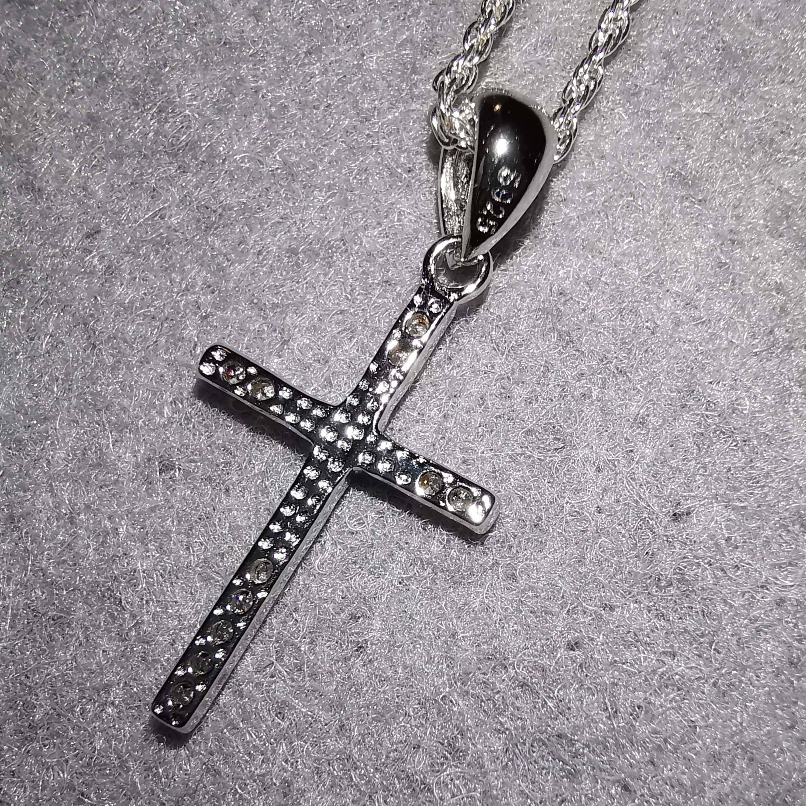 Kreuz Anhänger Kette Sterlingsilber 45 cm mit Zirkon Kristallen - Glaube - Liebe - Hoffnung