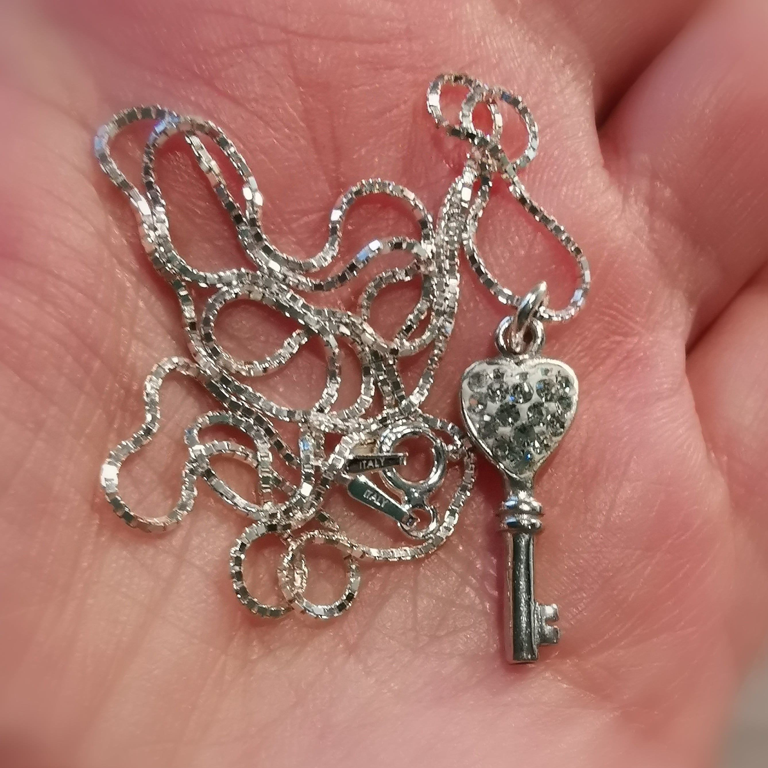 Schlüssel zu Liebe und Glück, Schlüssel zum Herzen Karma Kette Sterlingsilber 45 cm, geweiht