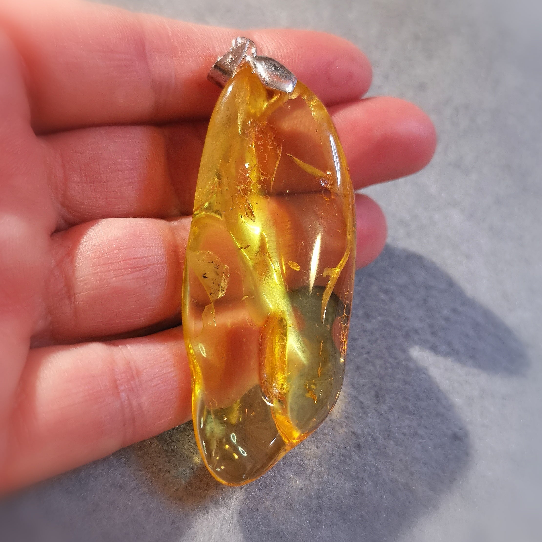 geweihter Bernstein Edelstein Natur Nugget Anhänger Sterlingsilber XXL, gelb - reine Lebensfreude