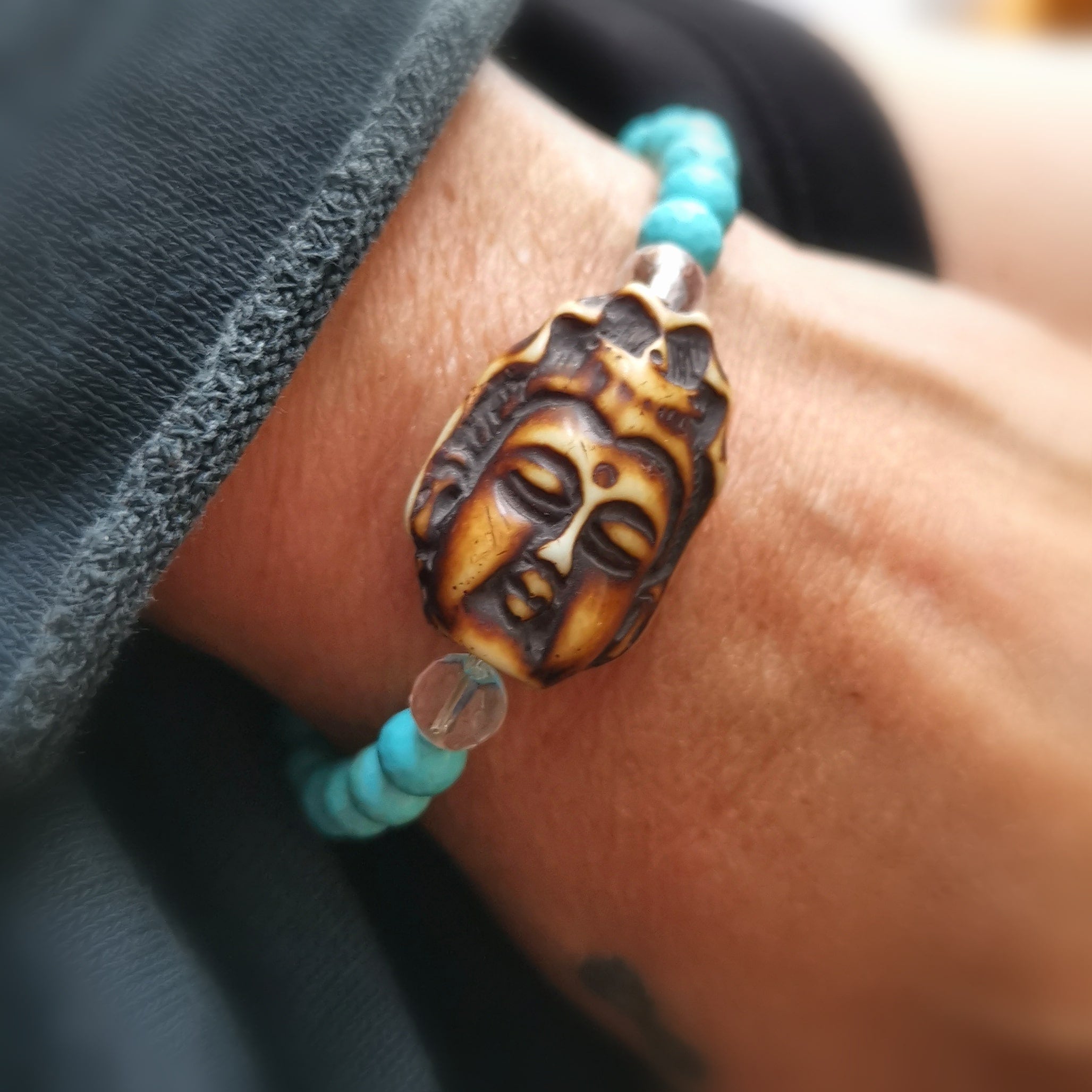 Buddha Türkis Magnesit Bergkristall Horn Armband, Karma Schmuck #entspannt