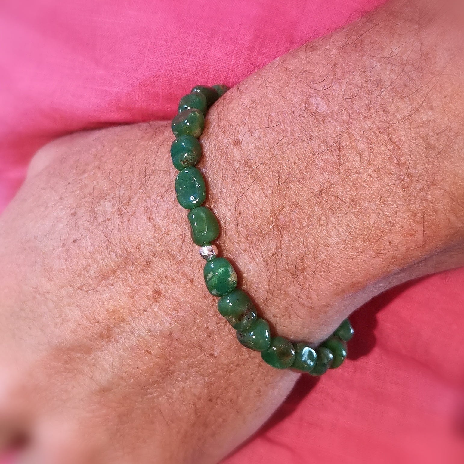 geweihtes Chrysopras Edelstein Heilstein Karma Armband grün, Herzschutz und Eigenliebe