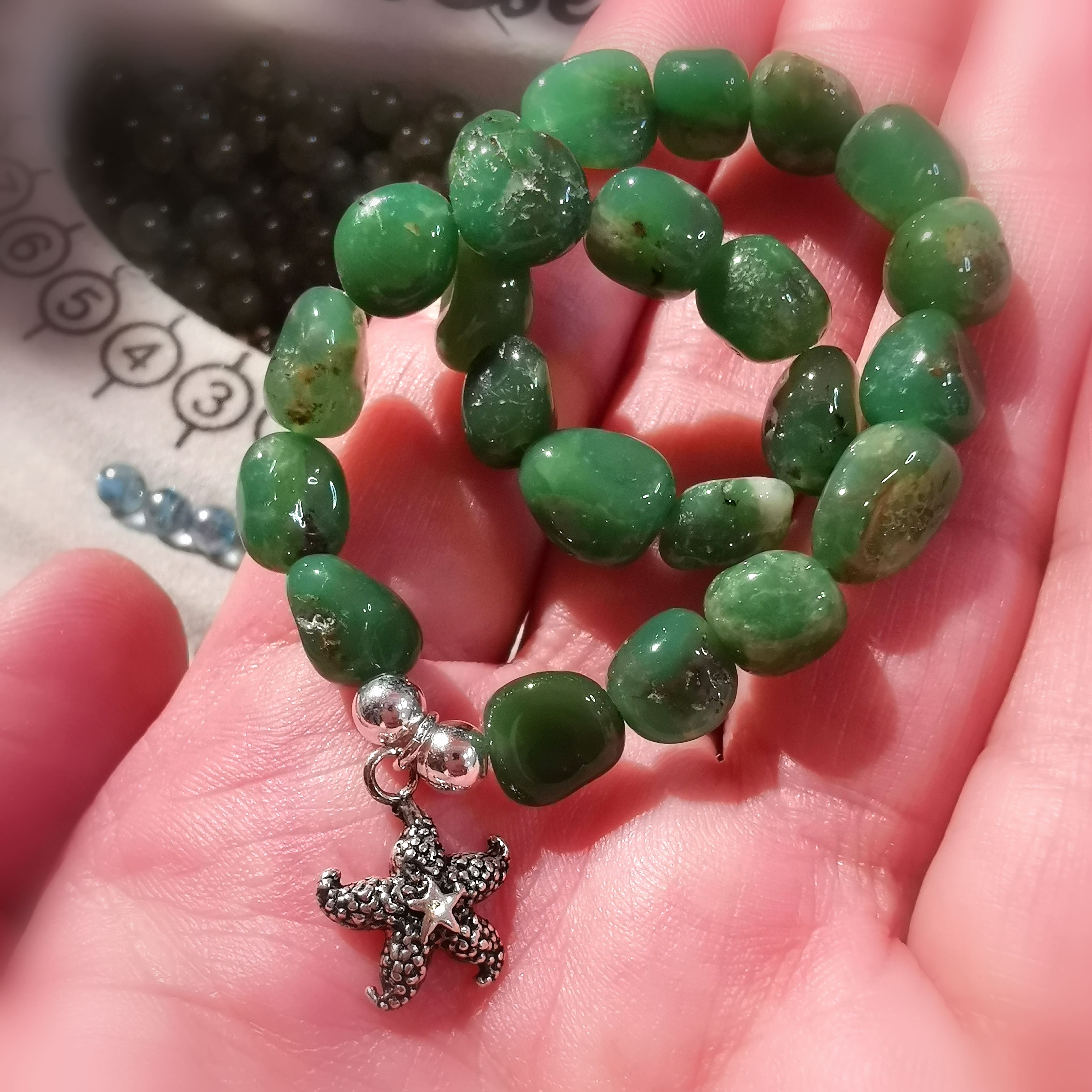 geweihtes Chrysopras Edelstein Seestern Krafttier Karma Armband Heilstein grün, Zeit für Wunder