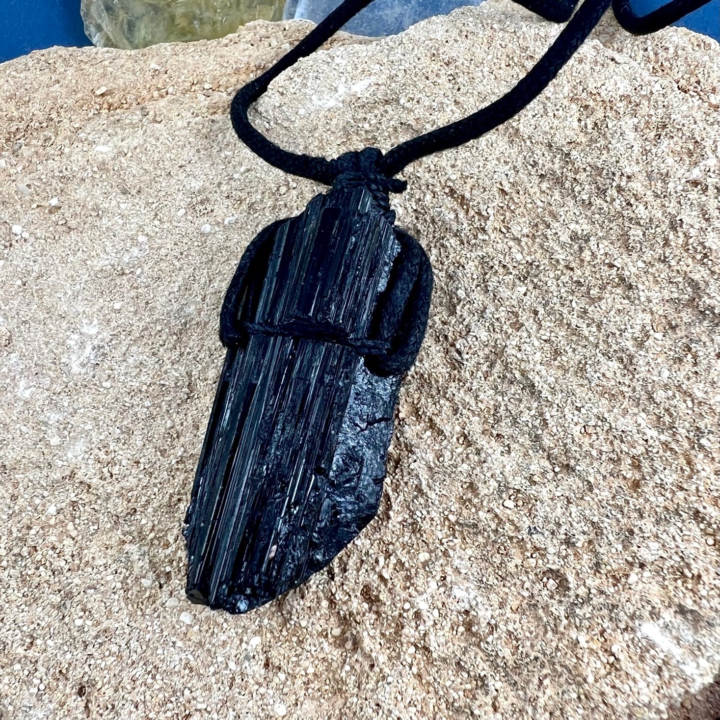 Tourmaline gemstone XXL, black natural healing stone chunk as karma necklace, aura chakra jewelry, power and protection