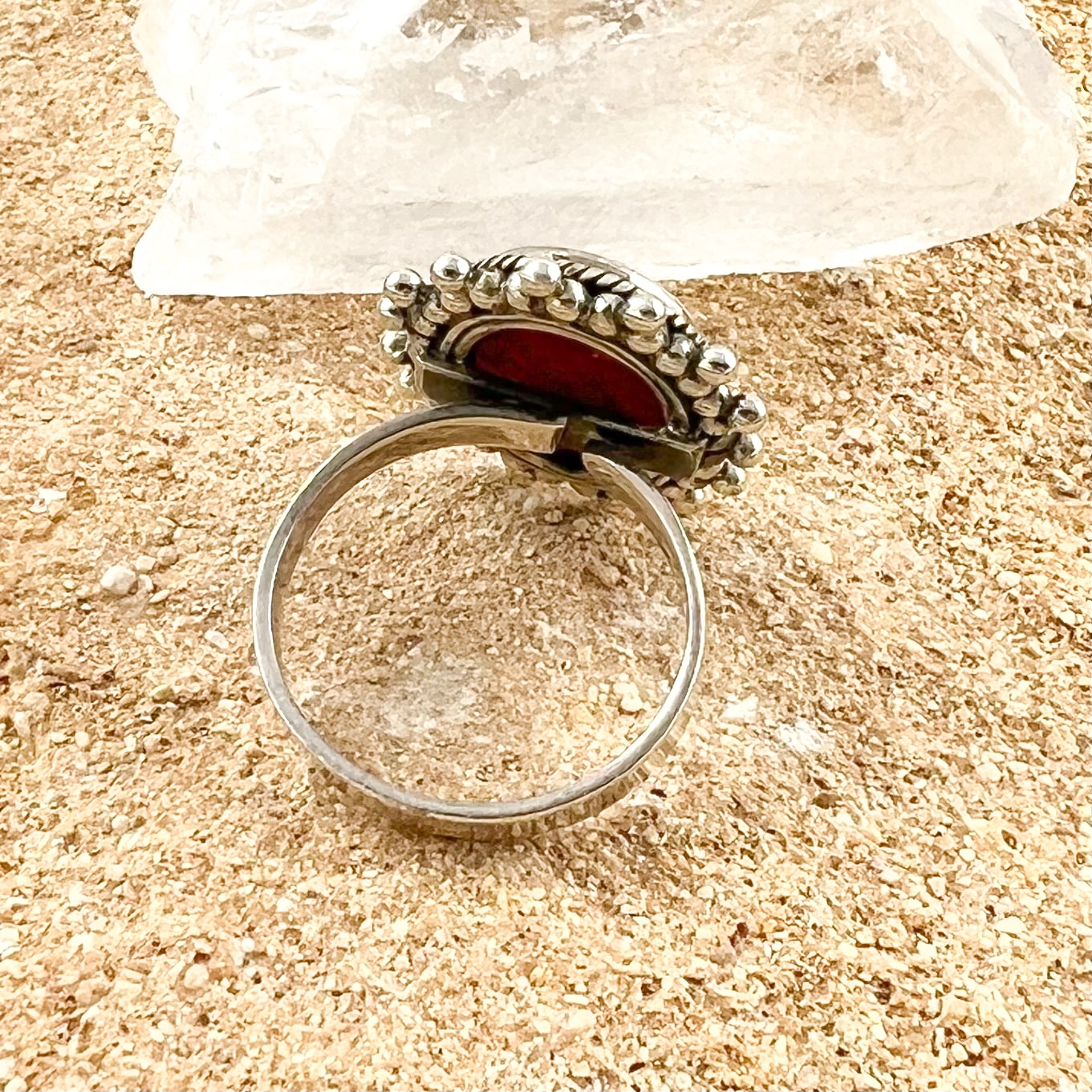 Ruby Gemstone Healing Stone Sterling Silver Karma Ring Red, Size Adjustable - Lucky Stone of Love