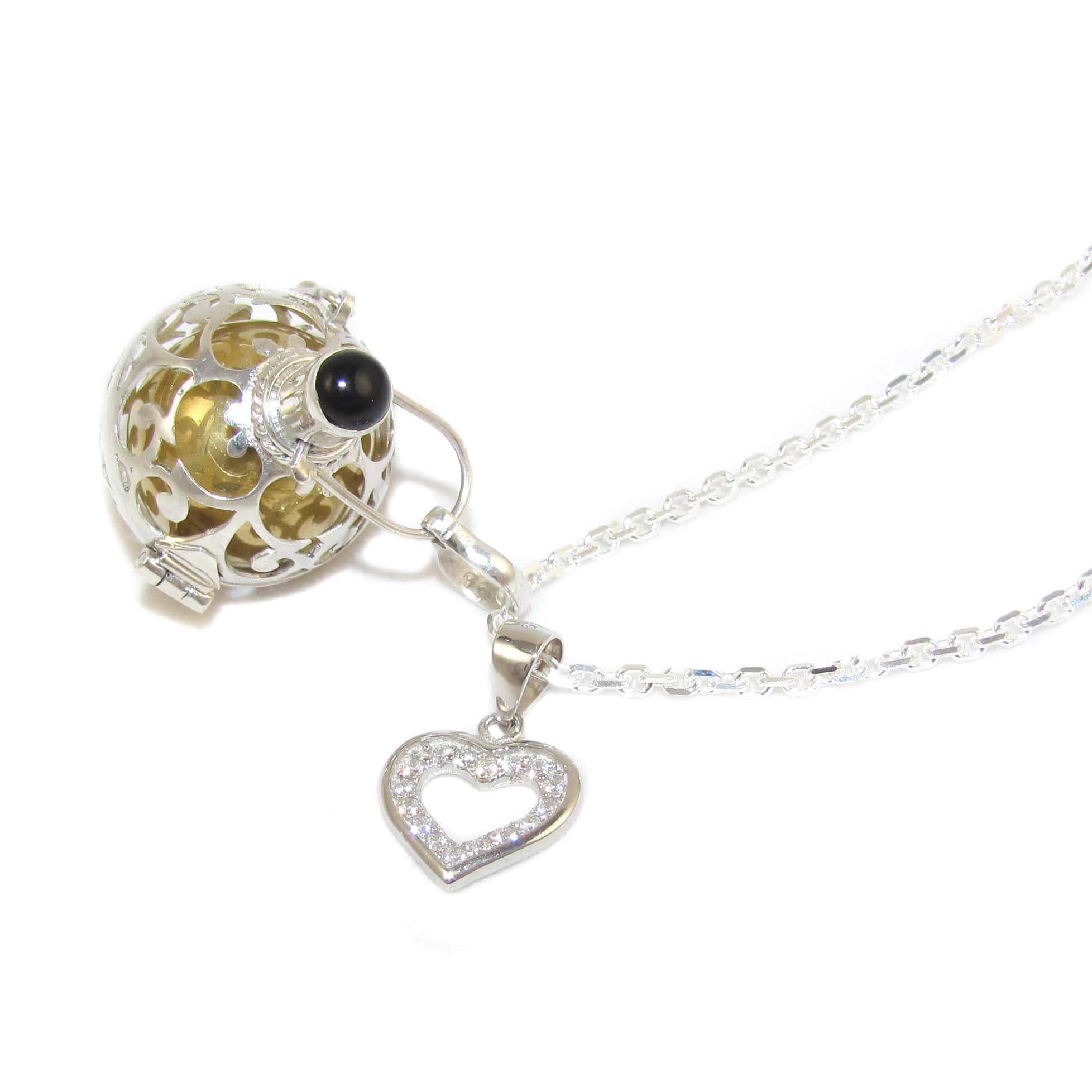 edle Engelsrufer Onyx Edelstein Herz Karma Kette Sterlingsilber, Gold, Set 60 cm, geweiht -  Leben und Lieben, Herzenskraft